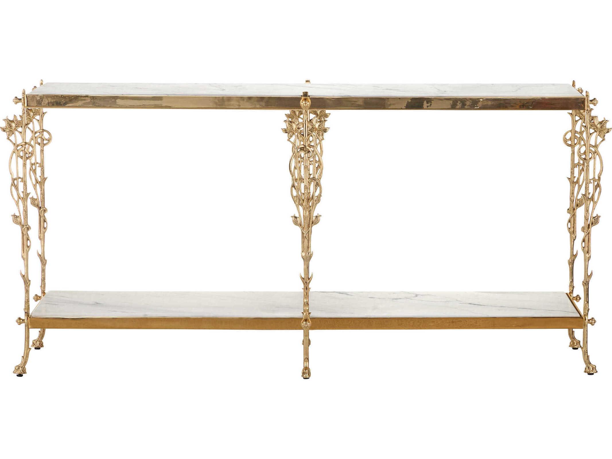 Currey & Company Fiore Rectangular Marble Polished Brass Console Table