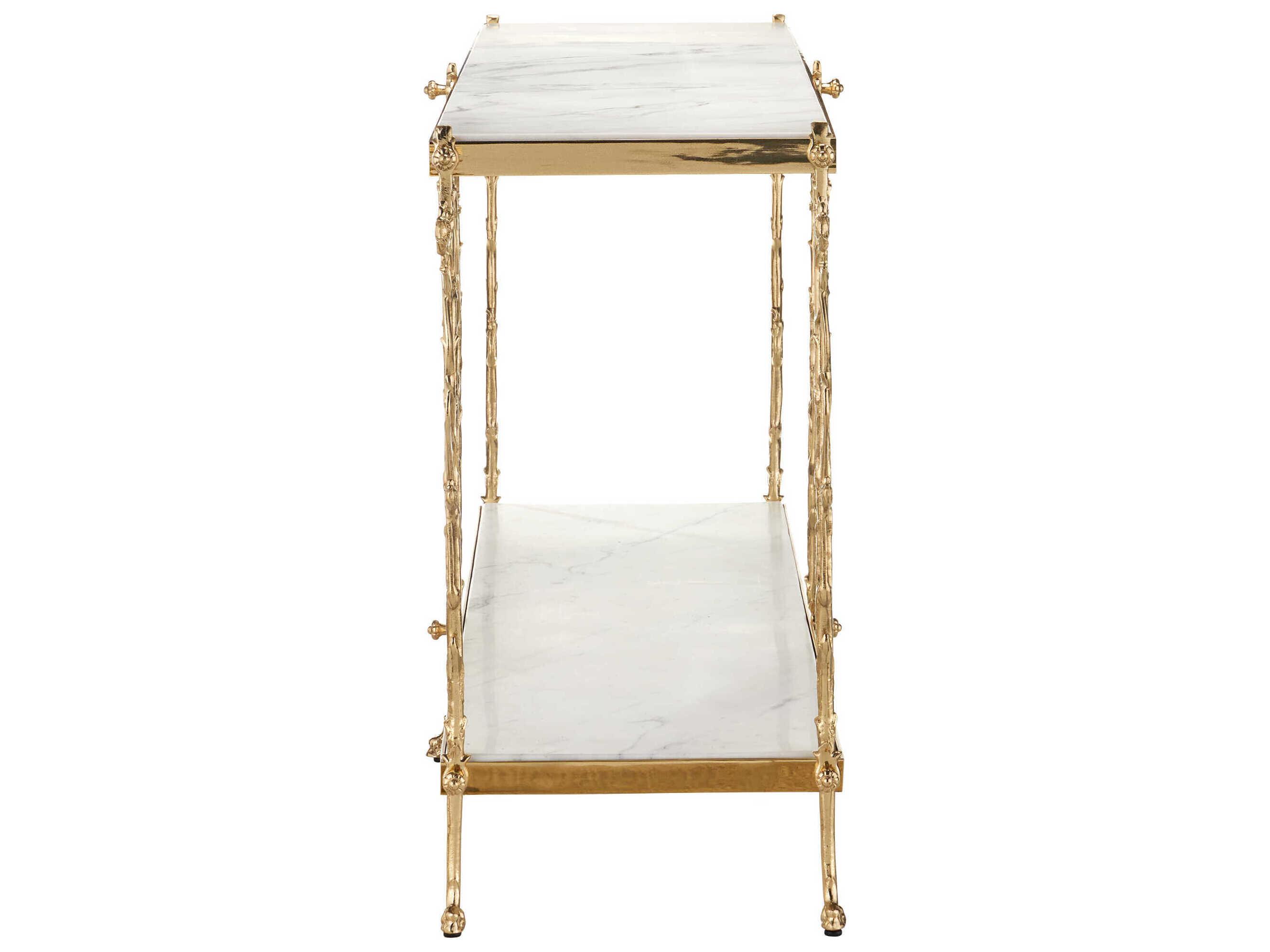 Currey & Company Fiore Rectangular Marble Polished Brass Console Table