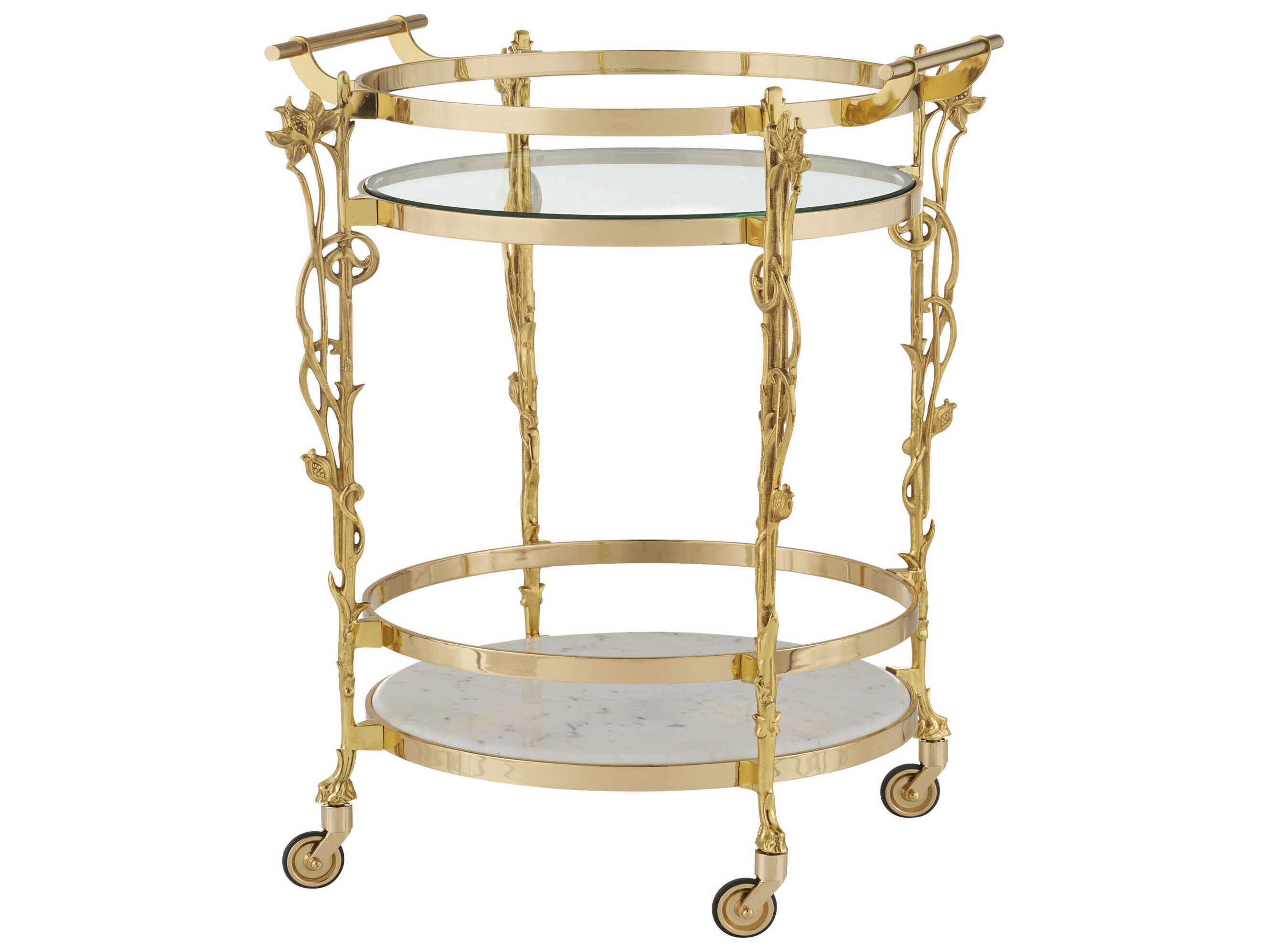 Currey & Company Fiore Glass Polished Brass Bar Cart