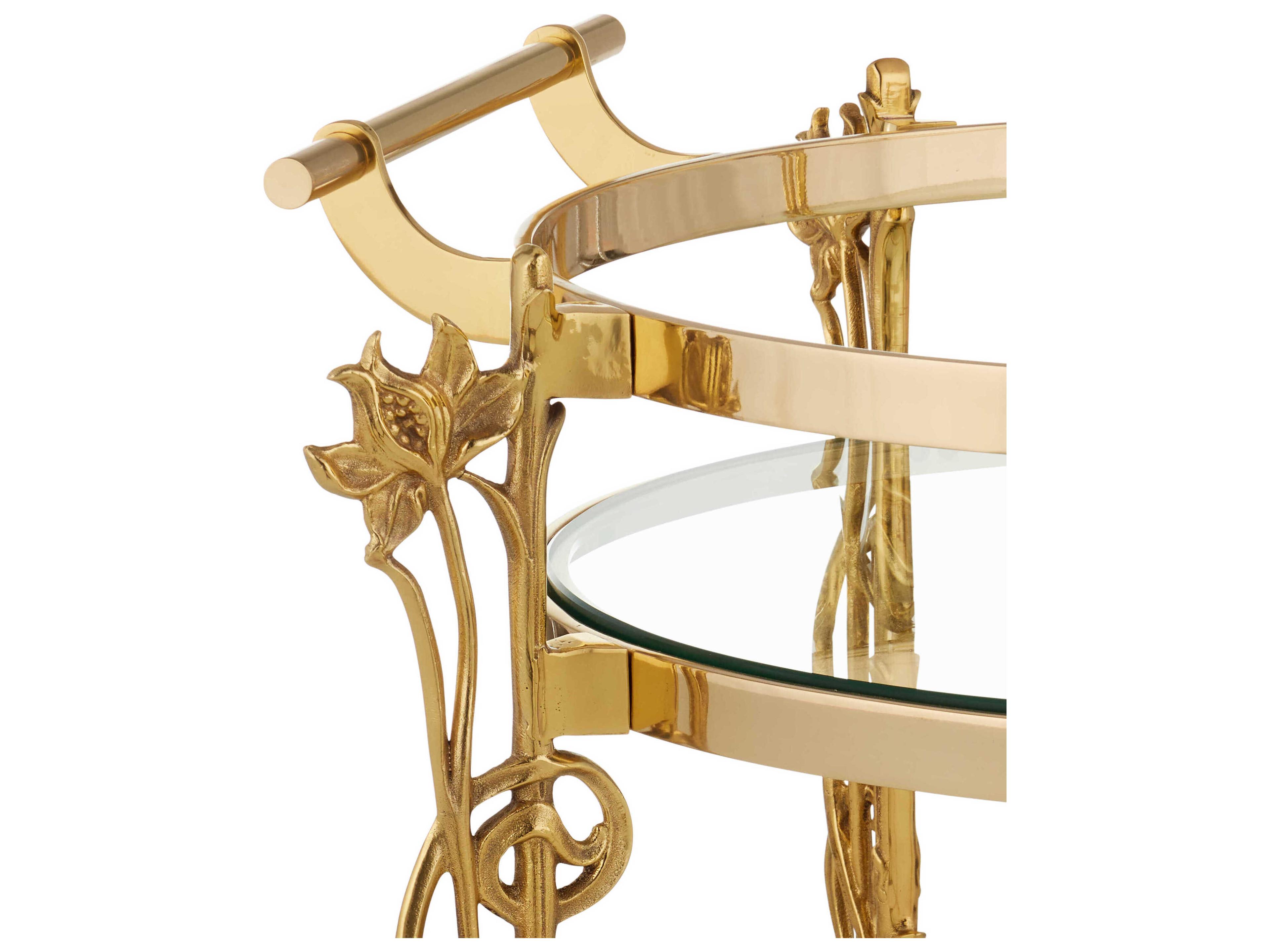 Currey & Company Fiore Glass Polished Brass Bar Cart