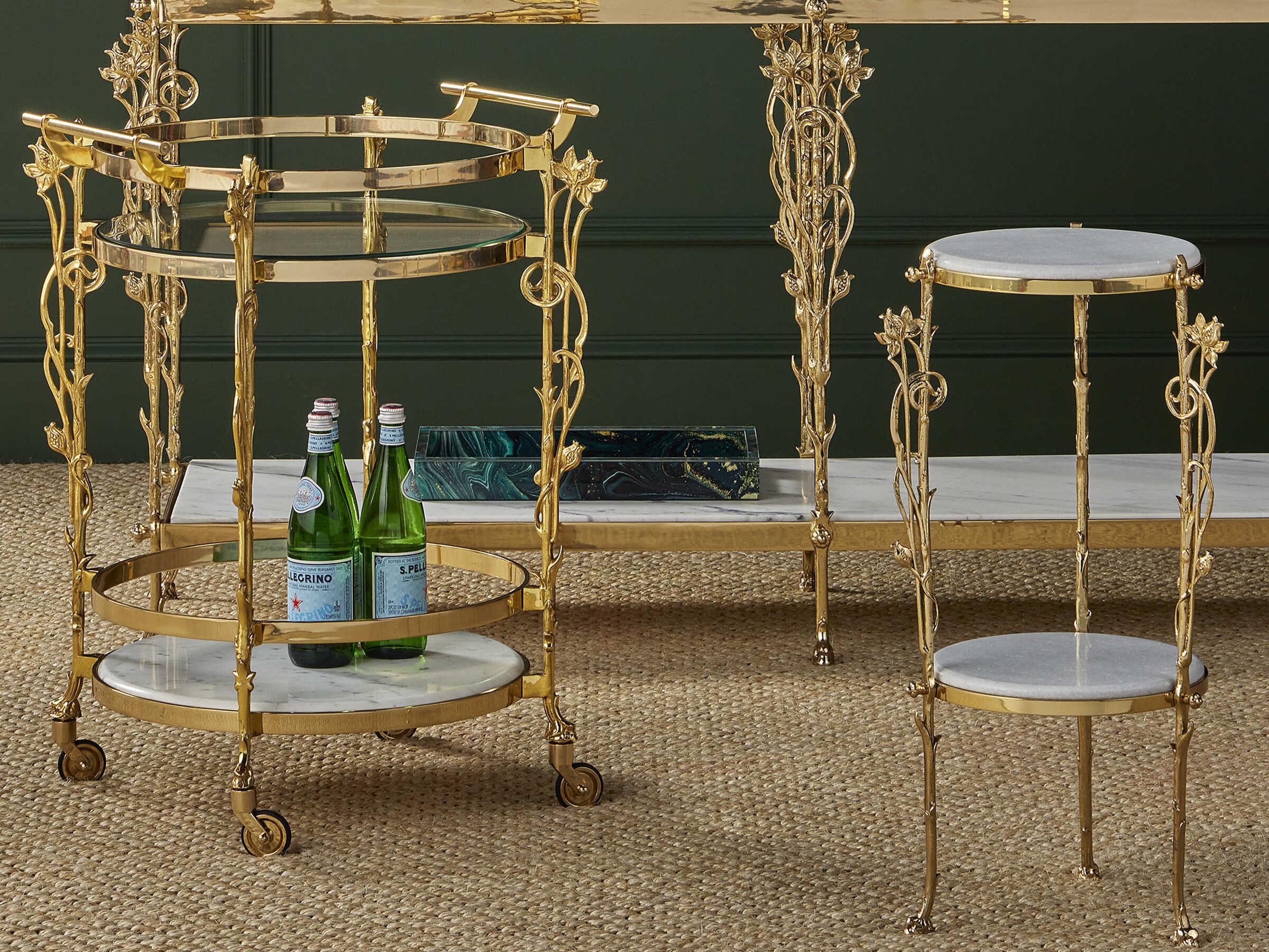 Currey & Company Fiore Glass Polished Brass Bar Cart