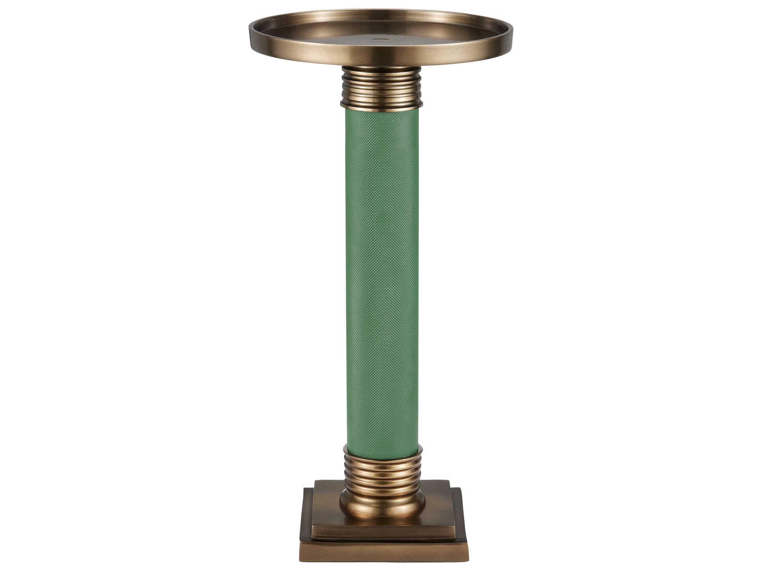 Currey & Company Gavin Round Metal Green Antique Brass End Table
