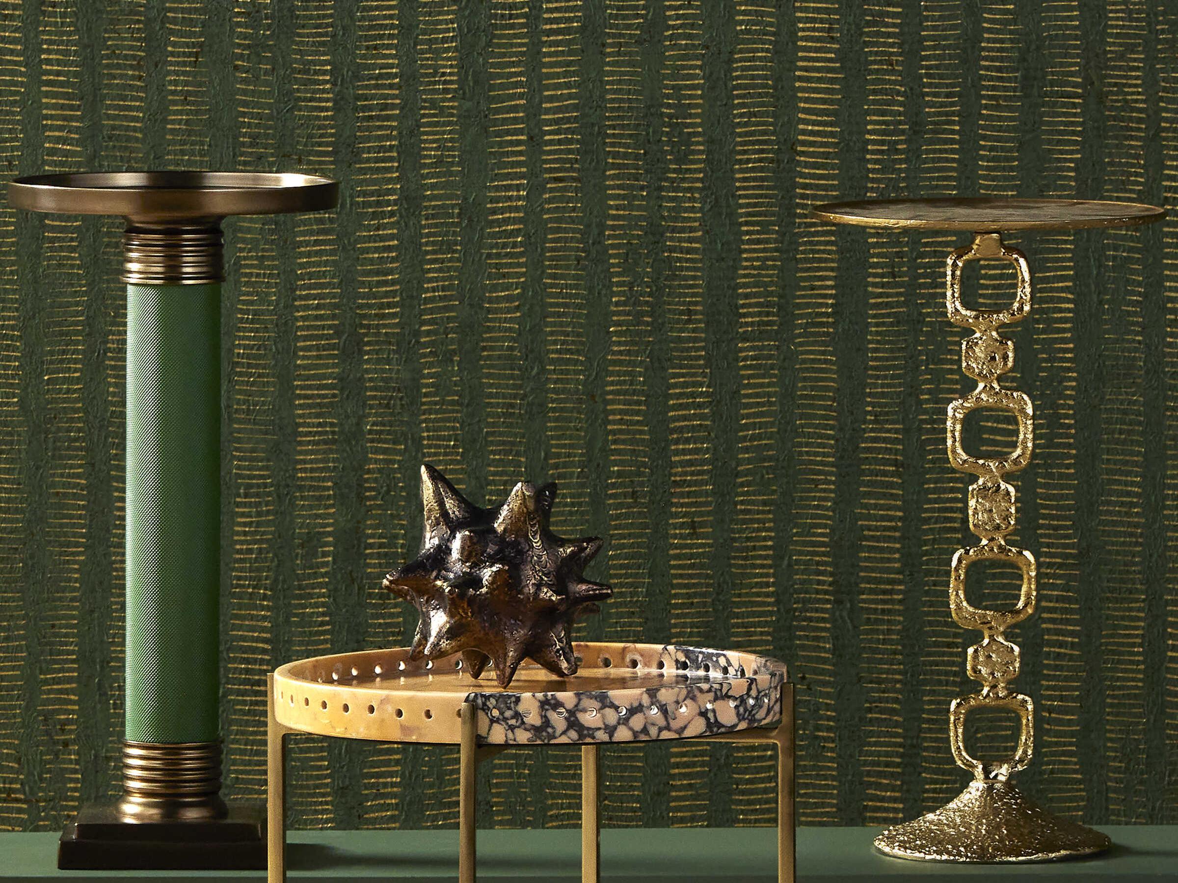 Currey & Company Gavin Round Metal Green Antique Brass End Table