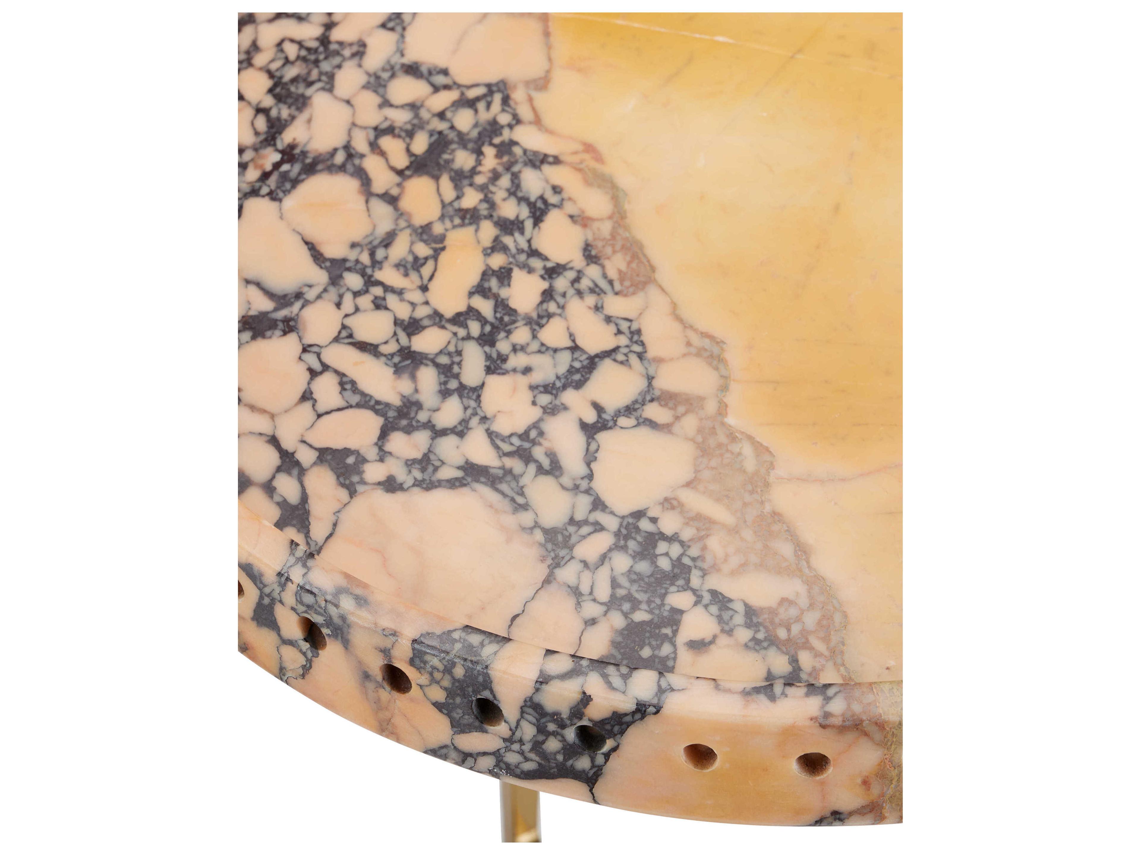 Currey & Company Freya Round Faux Marble Natural Antique Brass End Table