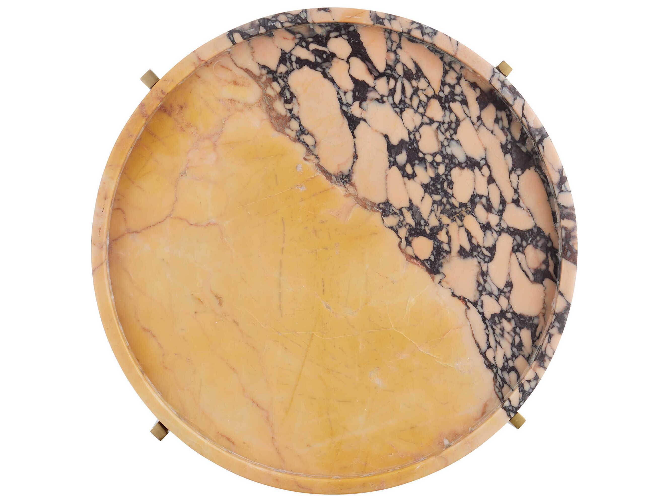 Currey & Company Freya Round Faux Marble Natural Antique Brass End Table