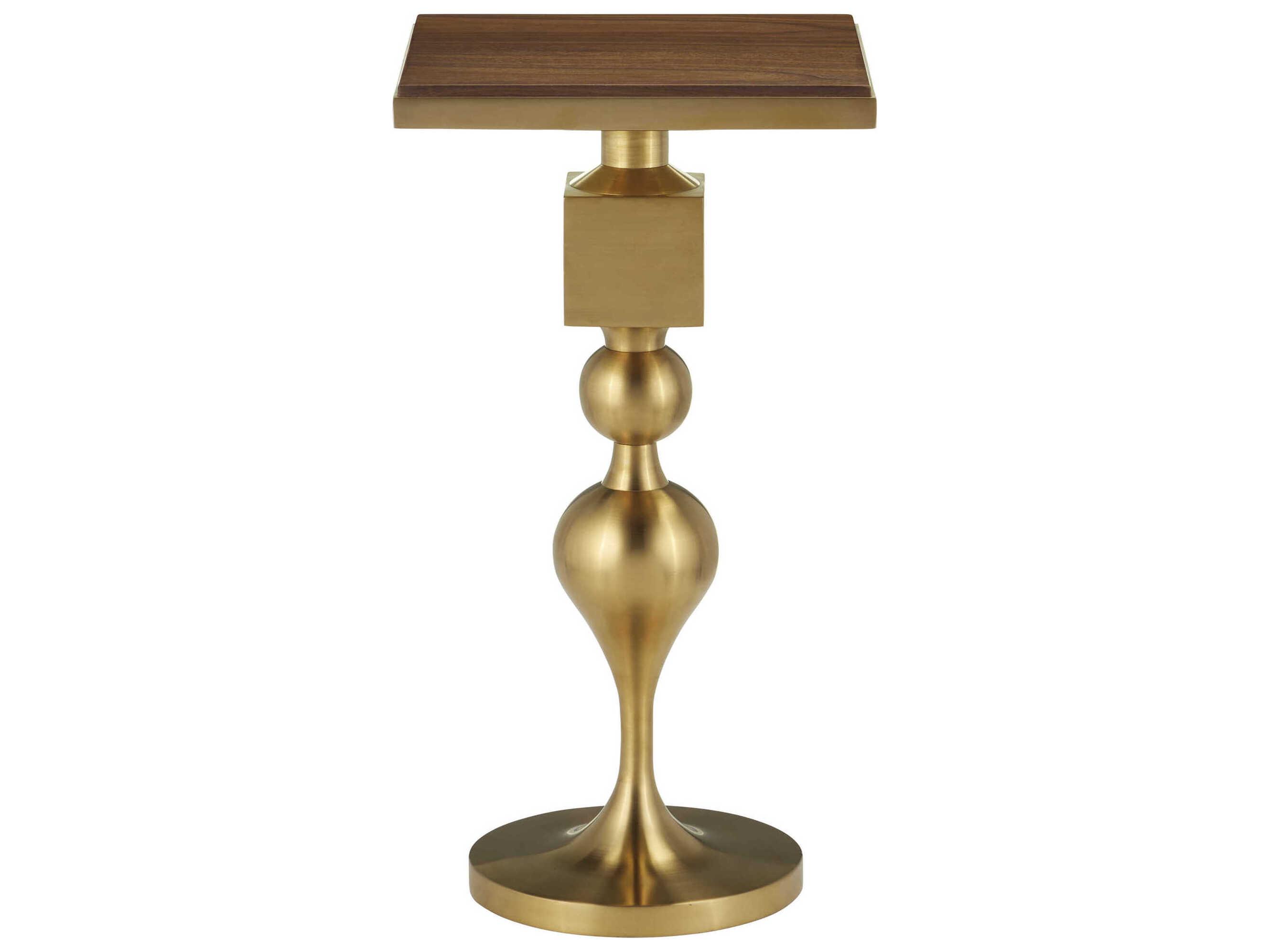Currey & Company Maeve Square Wood Brushed Brass Walnut End Table