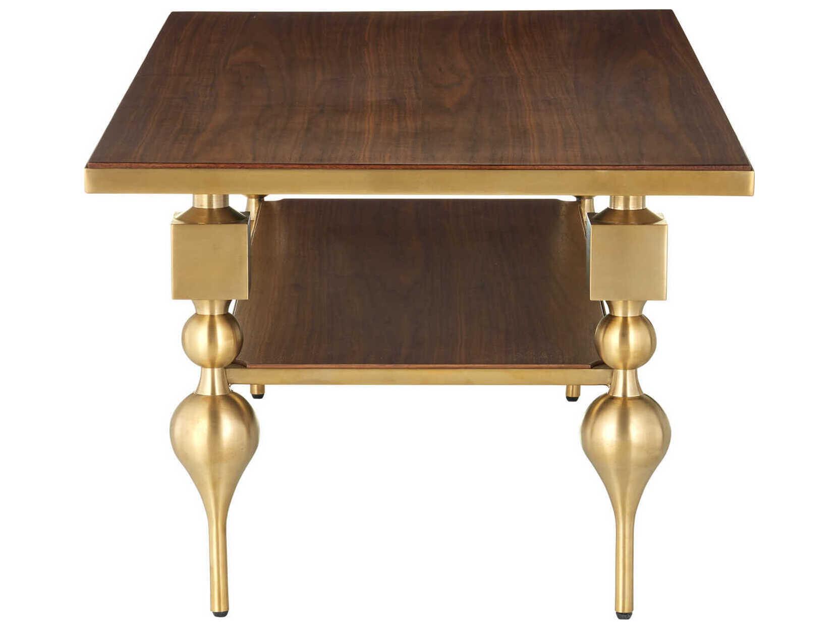 Currey & Company Maeve Rectangular Wood Brushed Brass Walnut Coffee Table