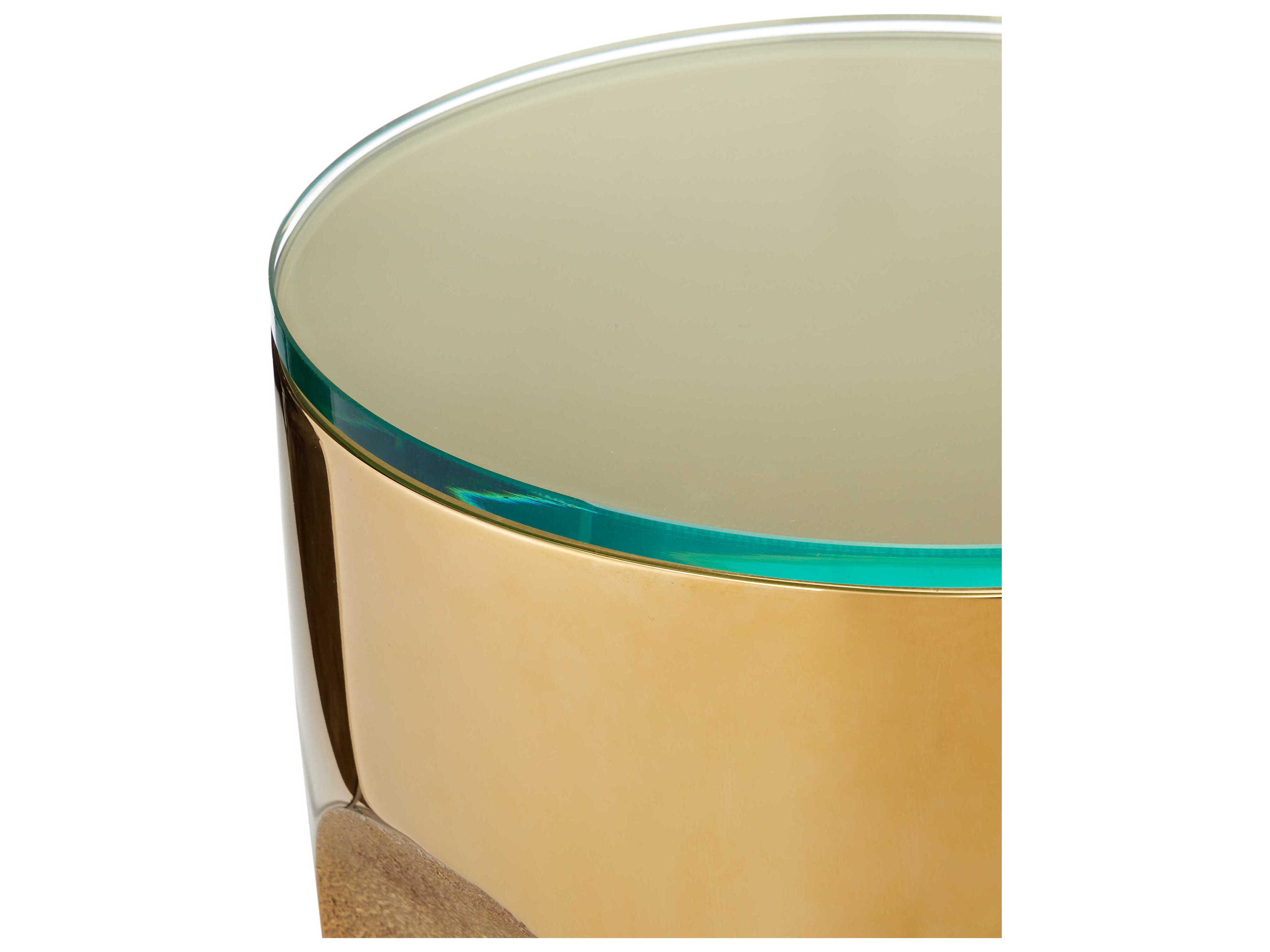 Currey & Company Lemy Round Glass Polished Brass End Table