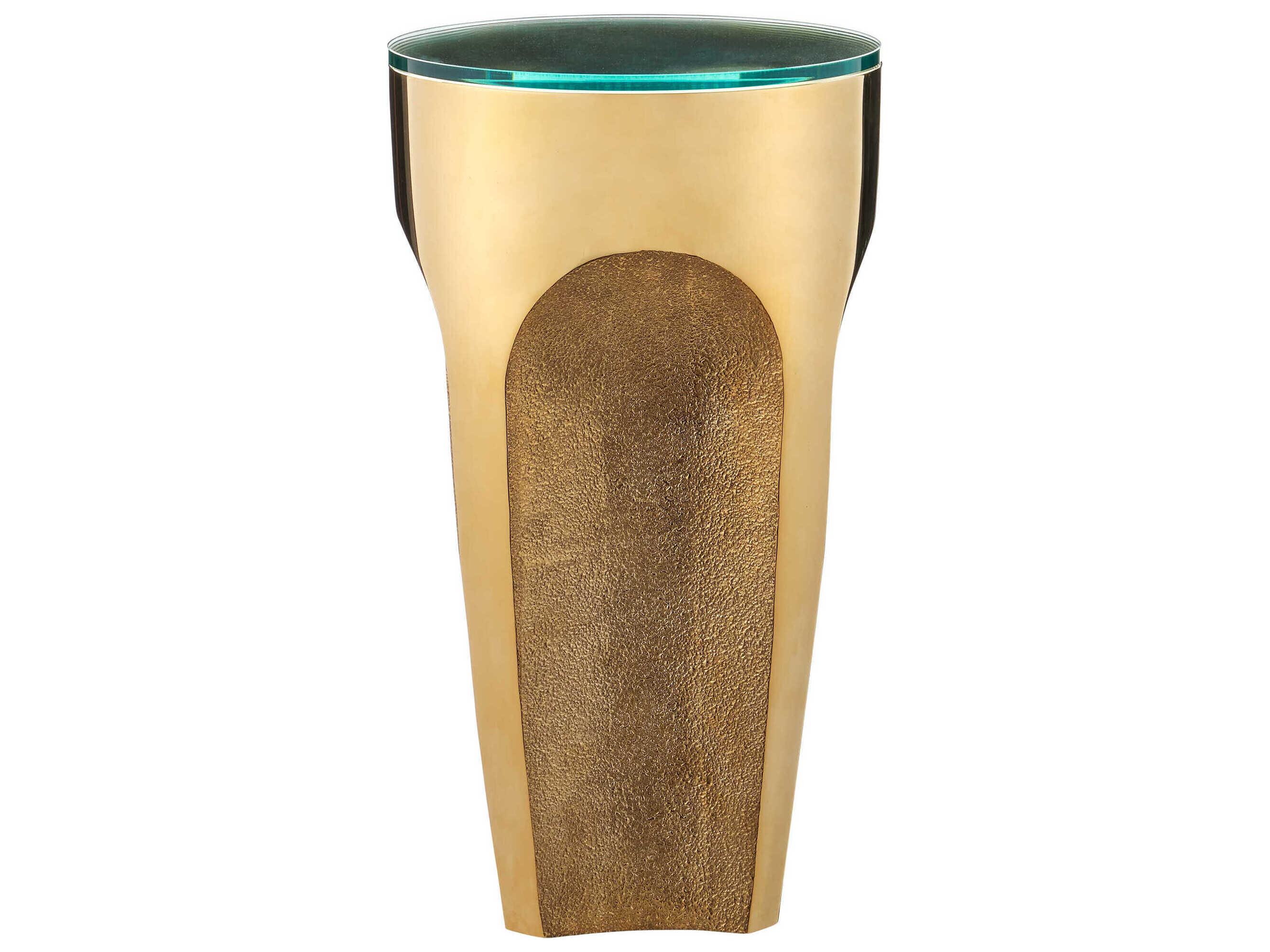 Currey & Company Lemy Round Glass Polished Brass End Table