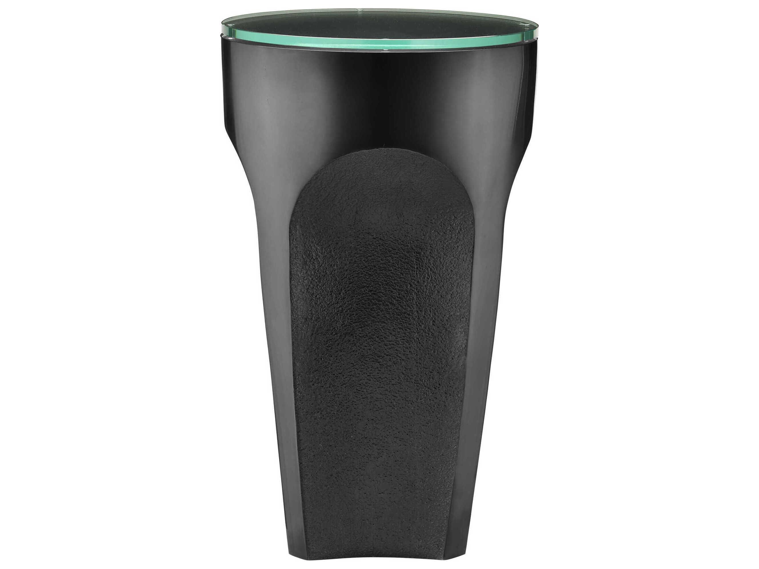 Currey & Company Lemy Round Glass Black End Table