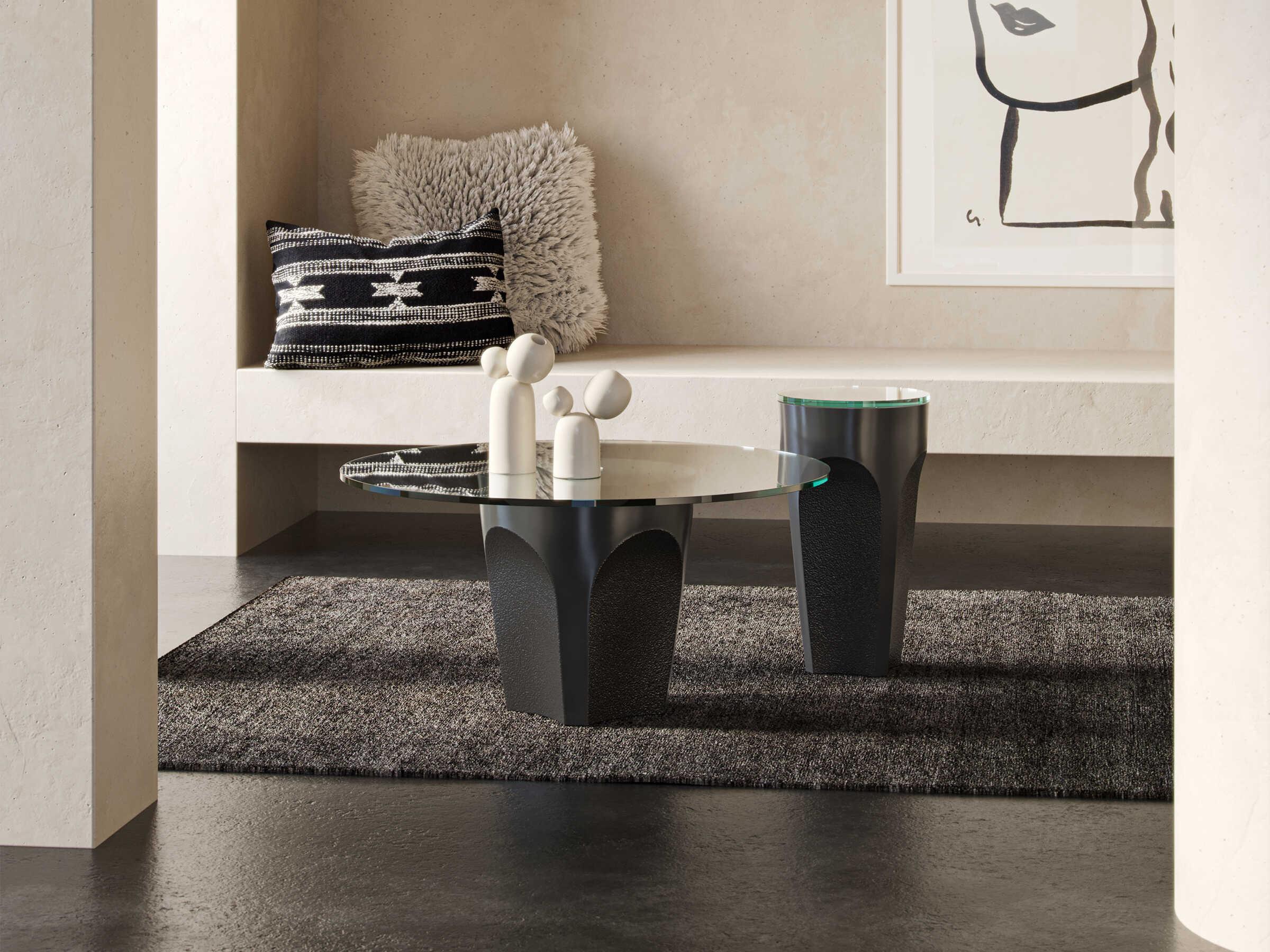 Currey & Company Lemy Round Glass Black End Table