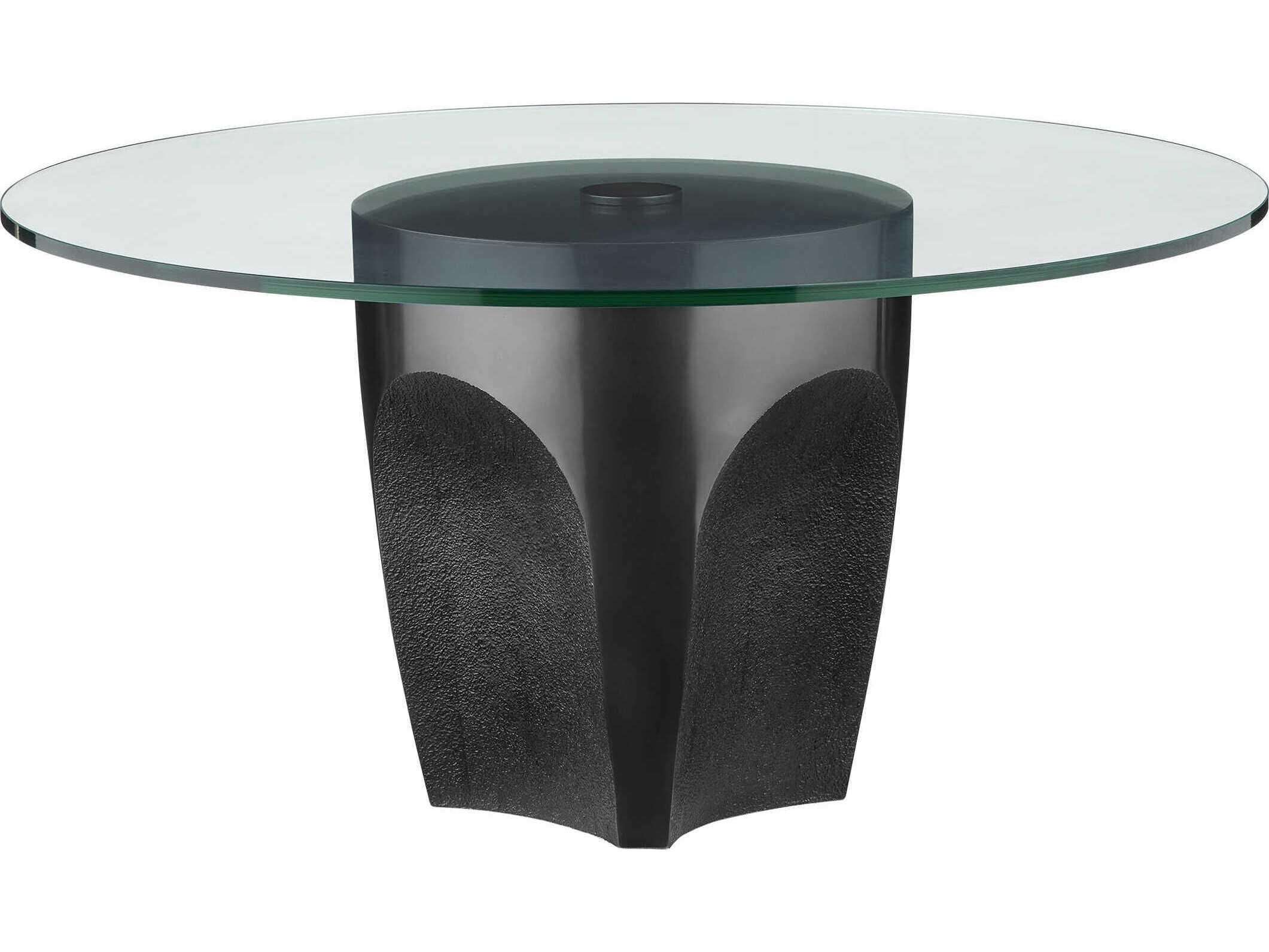 Currey & Company Lemy Round Glass Black Coffee Table