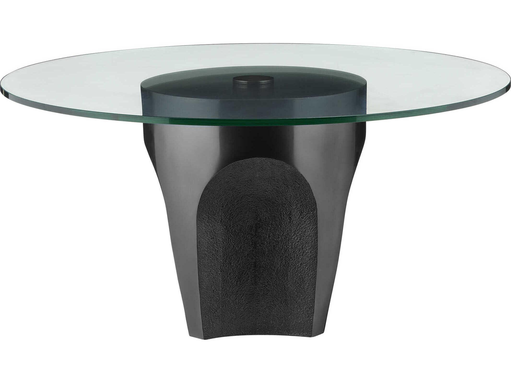 Currey & Company Lemy Round Glass Black Coffee Table