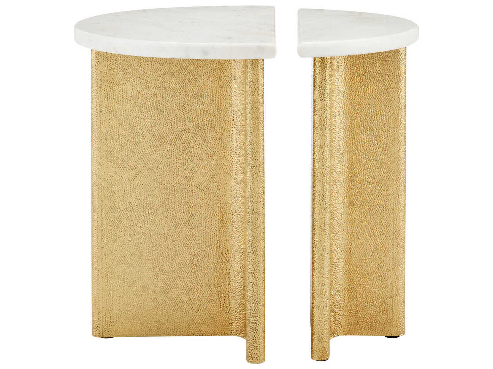 Currey & Company Doublet Oval Marble White Antique Brass End Table