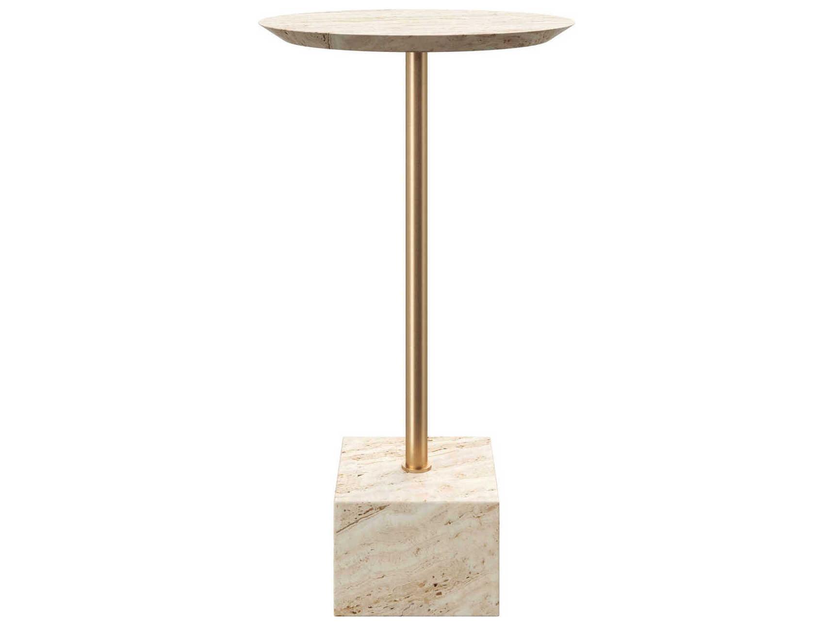 Currey & Company Prado Round Stone Natural Polished Brass End Table