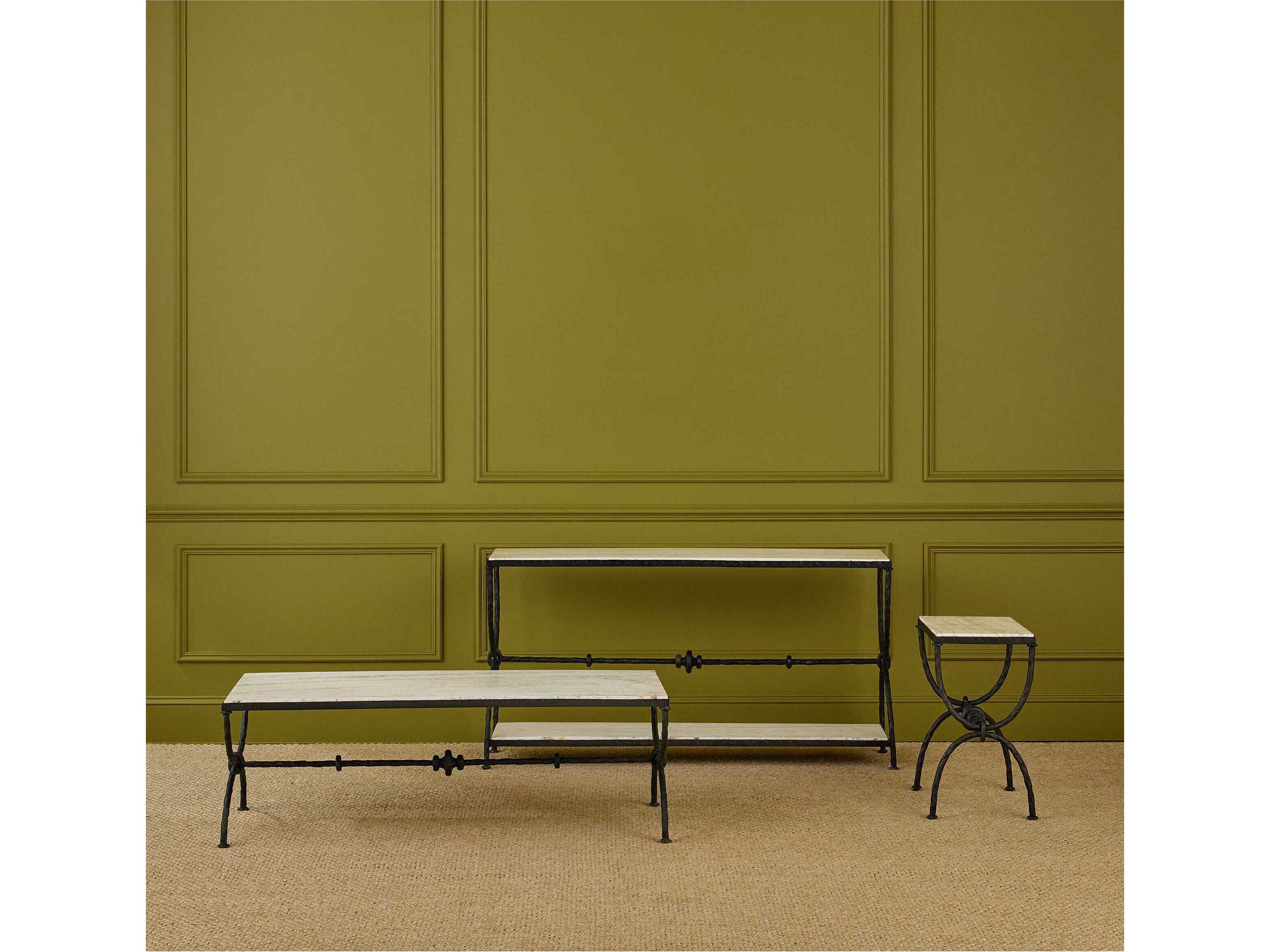 Currey & Company Agora White Travertine Console Table