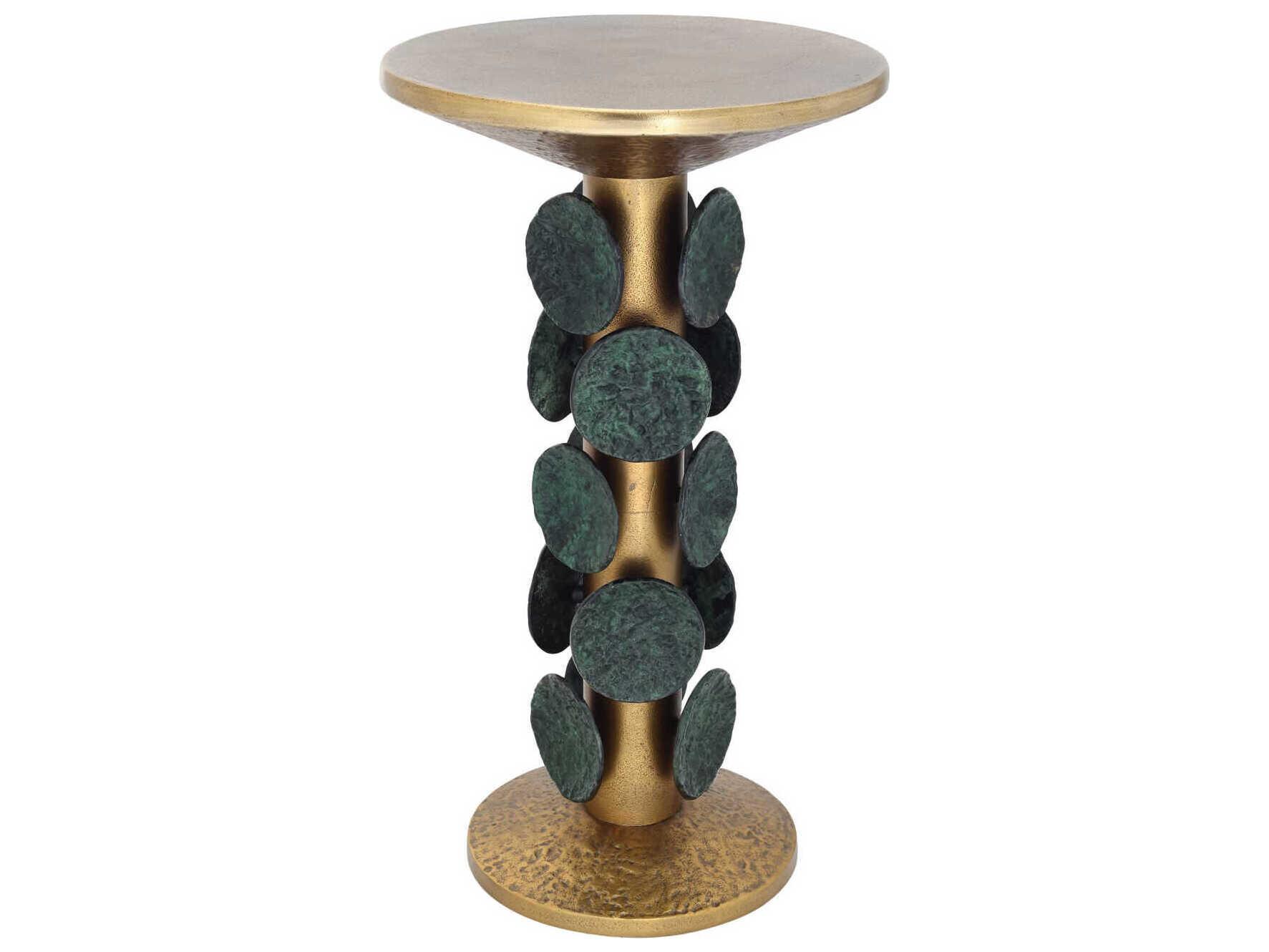 Currey & Company Nasturtium Round Metal Antique Brass Patina End Table