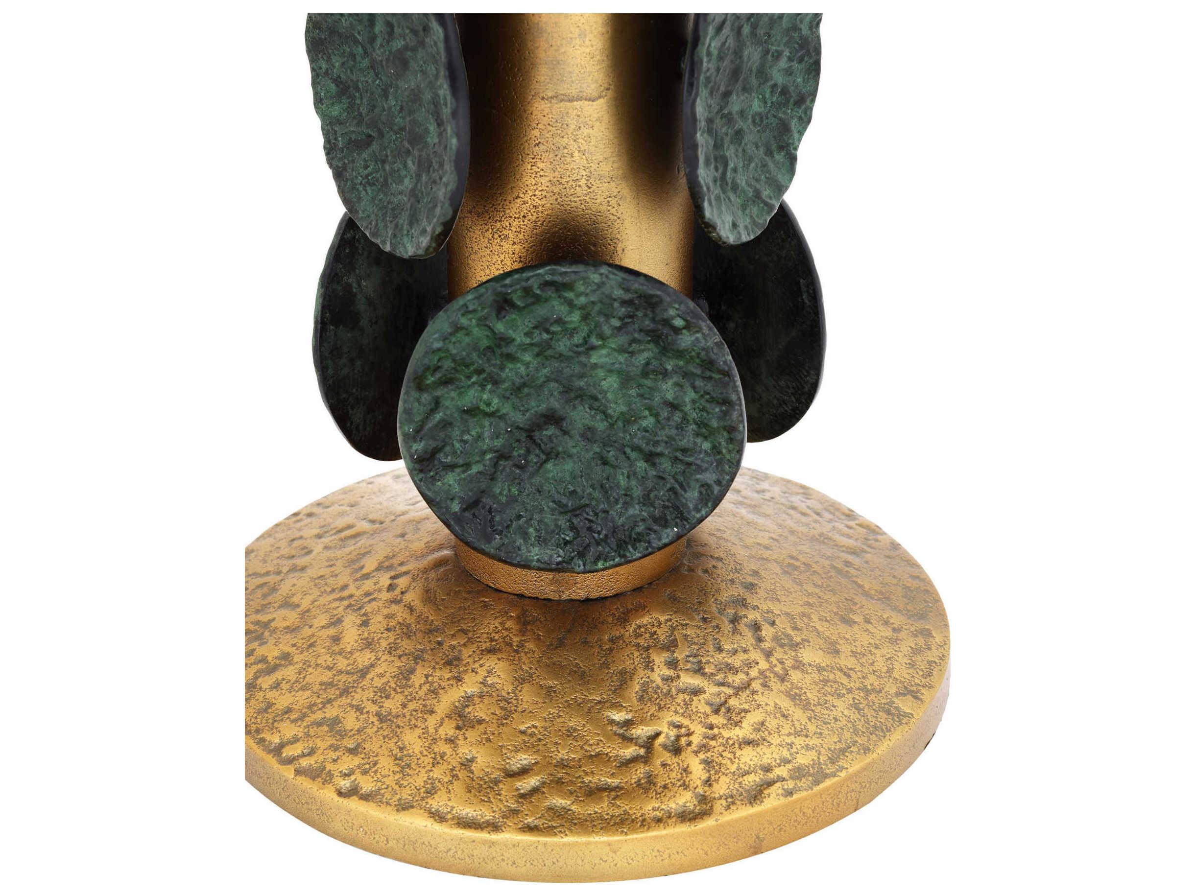 Currey & Company Nasturtium Round Metal Antique Brass Patina End Table