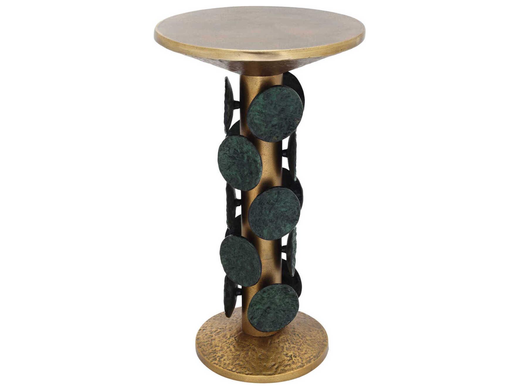 Currey & Company Nasturtium Round Metal Antique Brass Patina End Table