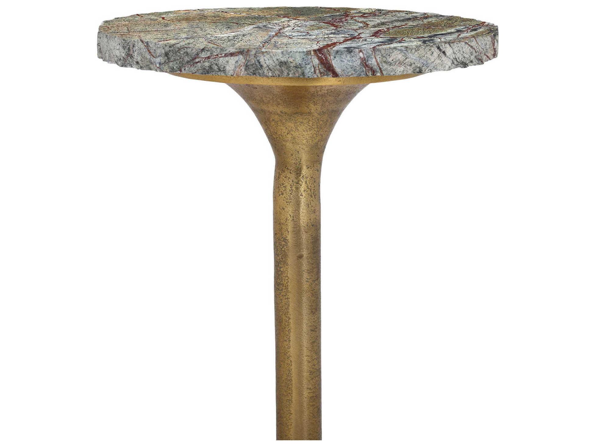 Currey & Company Wilderness Round Marble Antique Brass Natural End Table