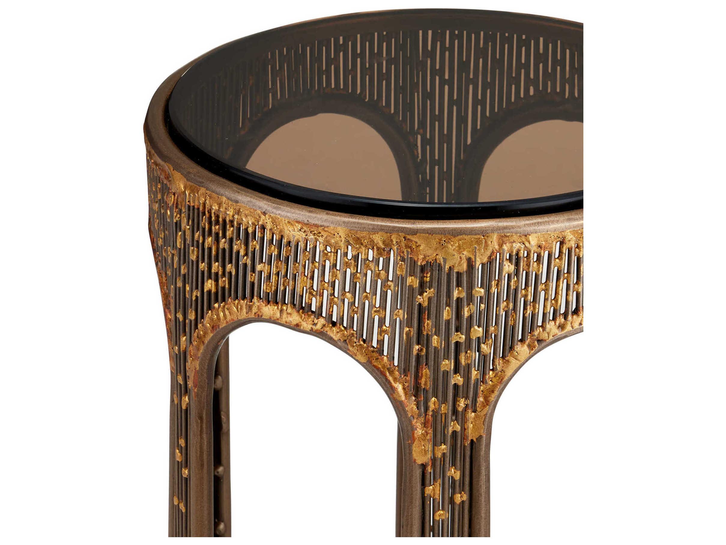 Currey & Company Capella Rectangular Glass Coffee Bronze Smoke End Table