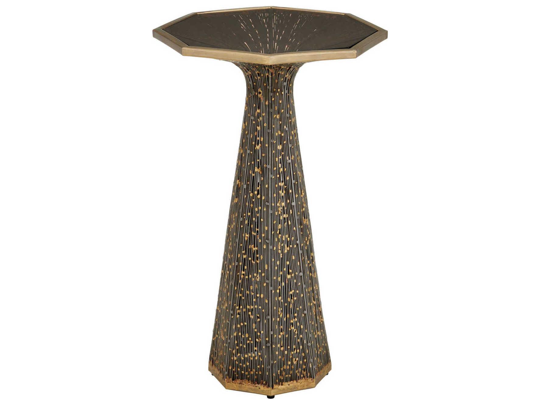 Currey & Company Castor Octagon Glass Iron Bronze Smoke End Table