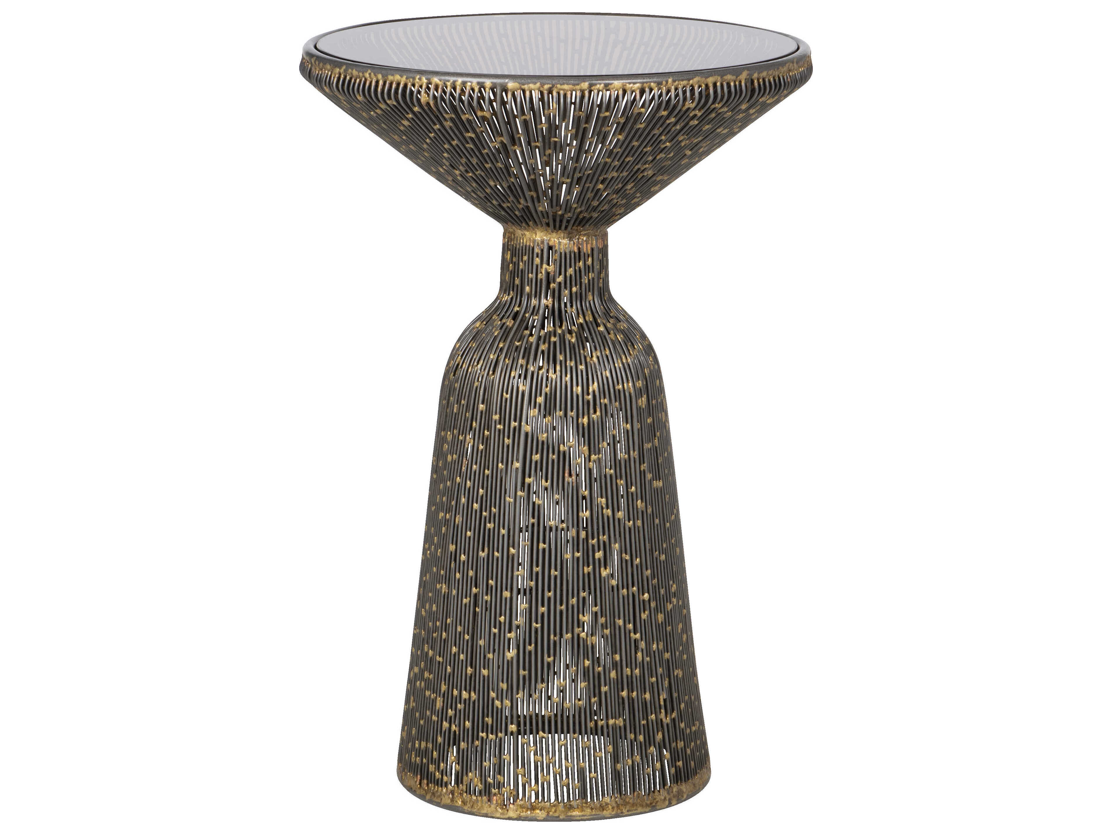 Currey & Company Canopus Round Glass Iron Bronze Smoke End Table