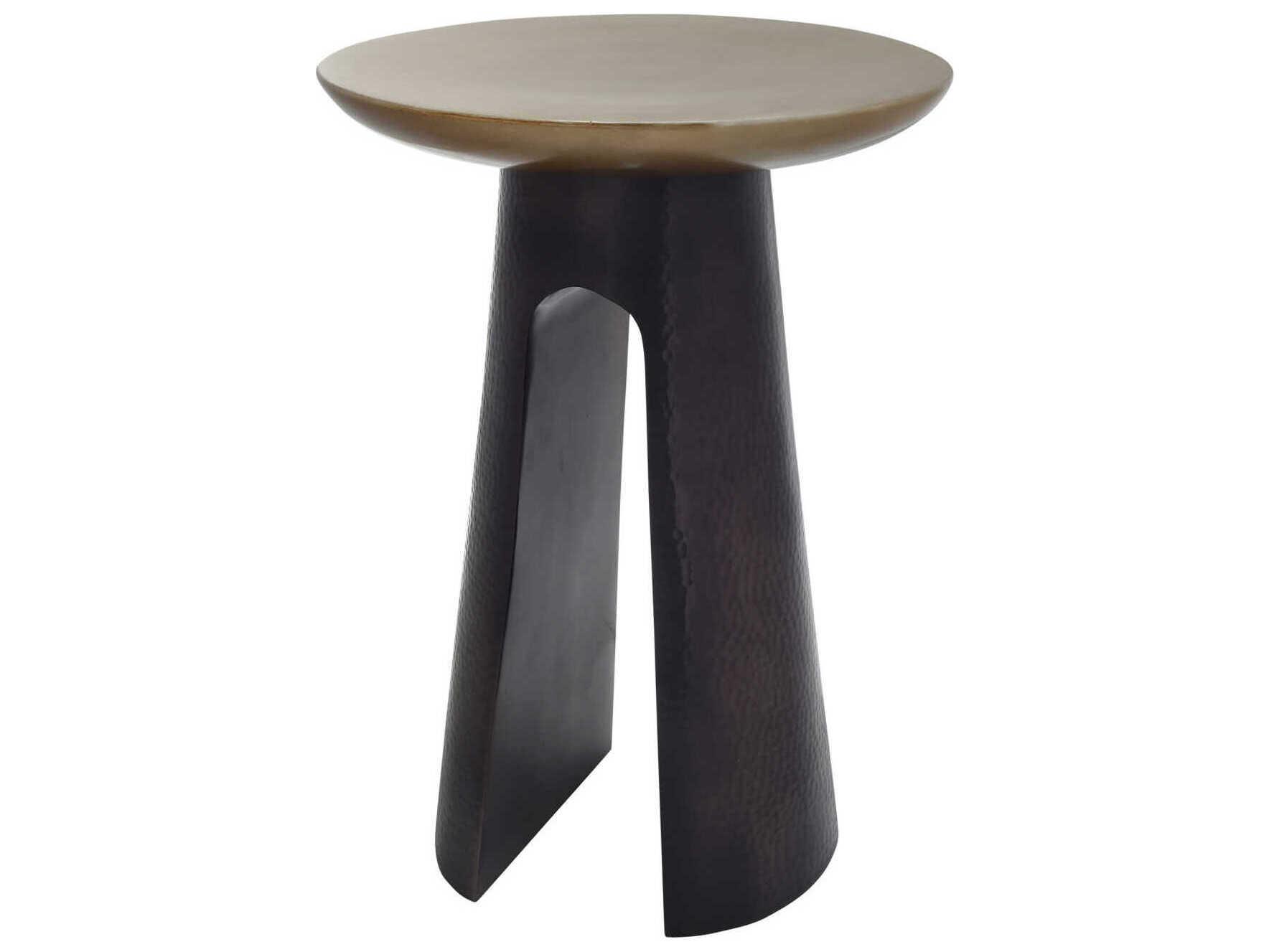 Currey & Company Pince Round Metal Black Nickel Antique Brass End Table