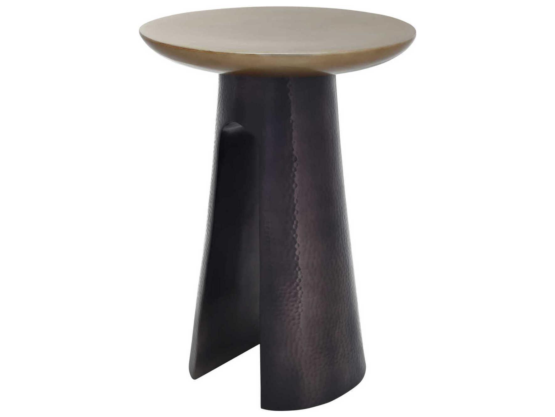 Currey & Company Pince Round Metal Black Nickel Antique Brass End Table