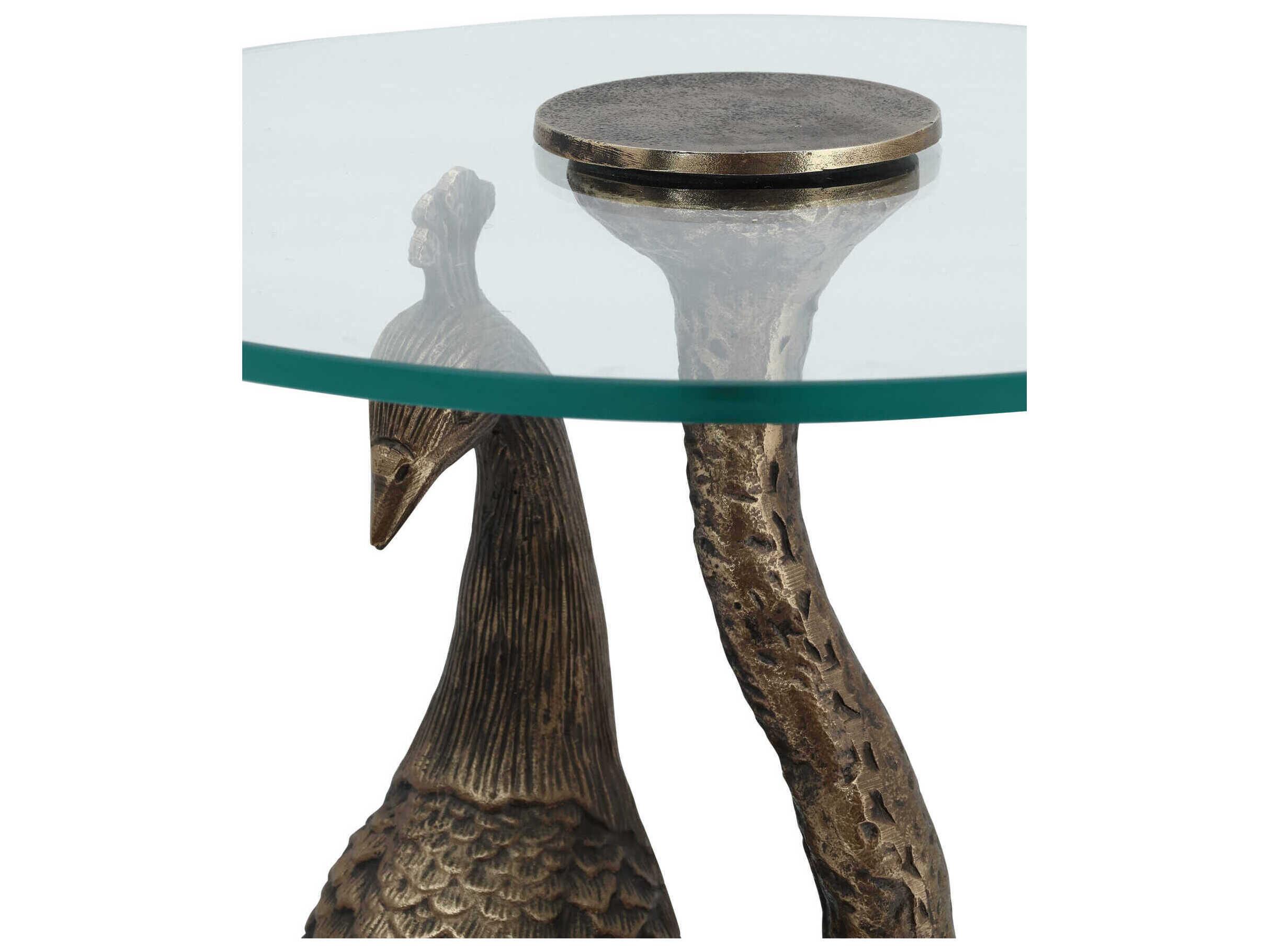 Currey & Company Paonne Round Glass Antique Gold Clear End Table