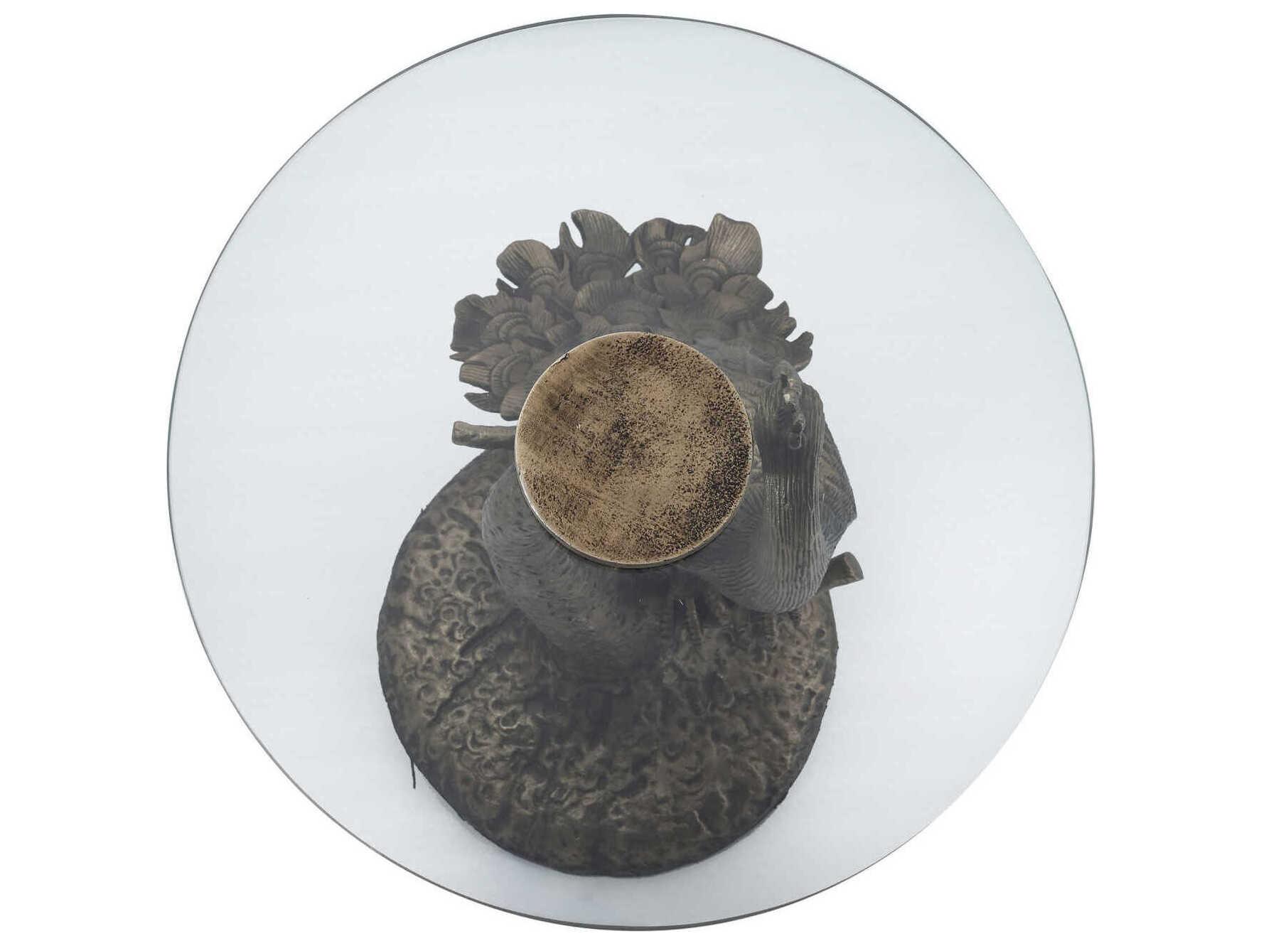 Currey & Company Paonne Round Glass Antique Gold Clear End Table