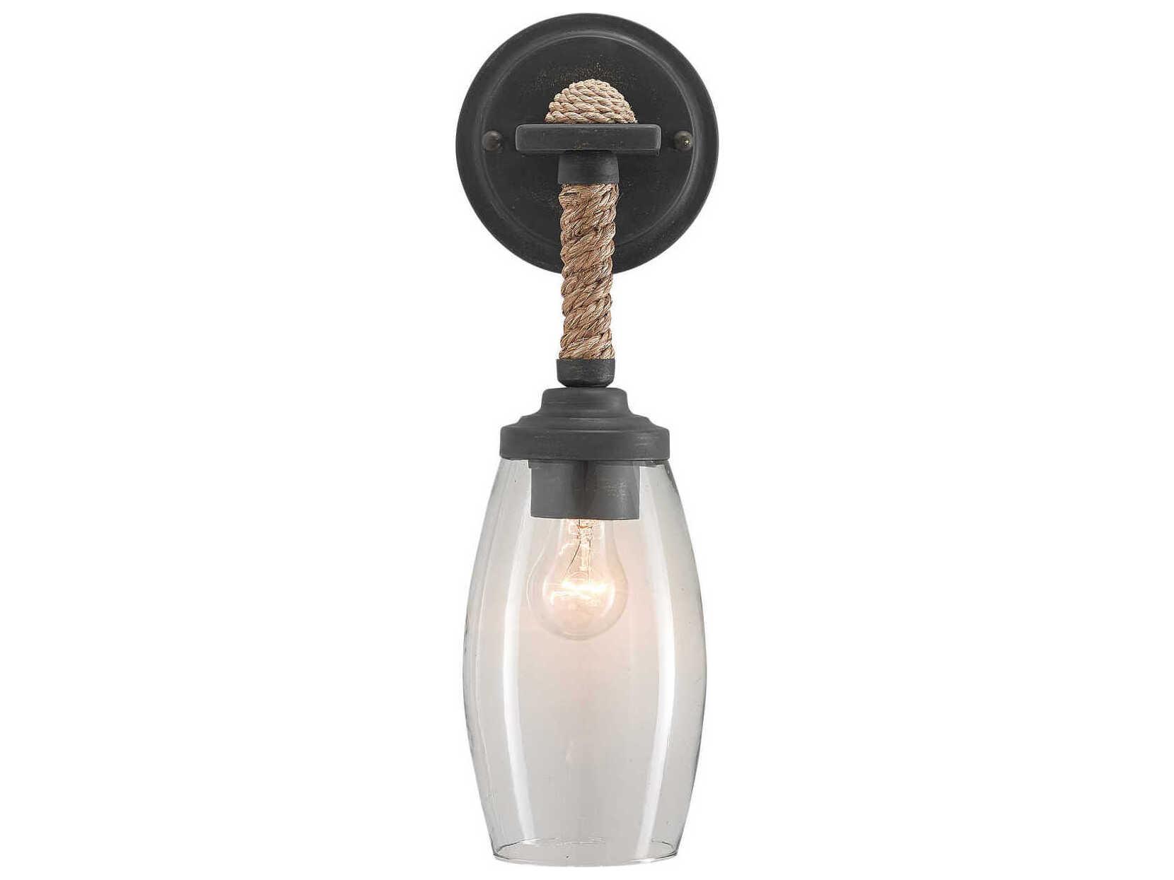 Currey & Company Hightider French Black Natural Brown Glass Wall Sconce