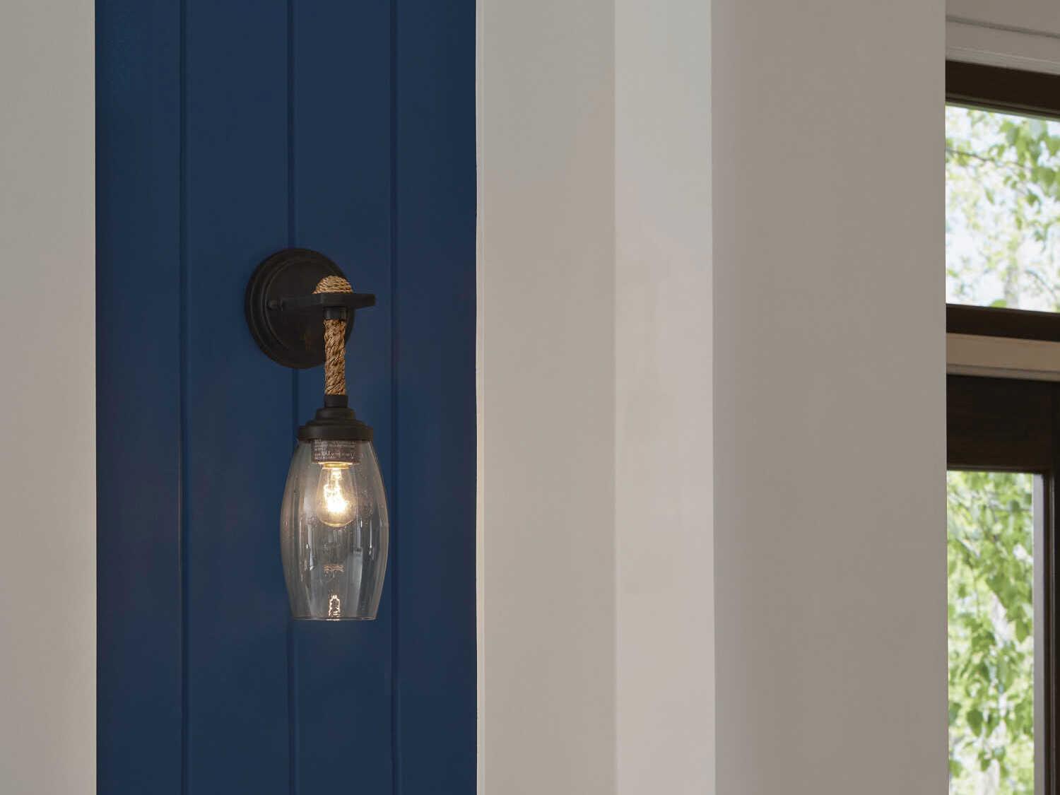 Currey & Company Hightider French Black Natural Brown Glass Wall Sconce