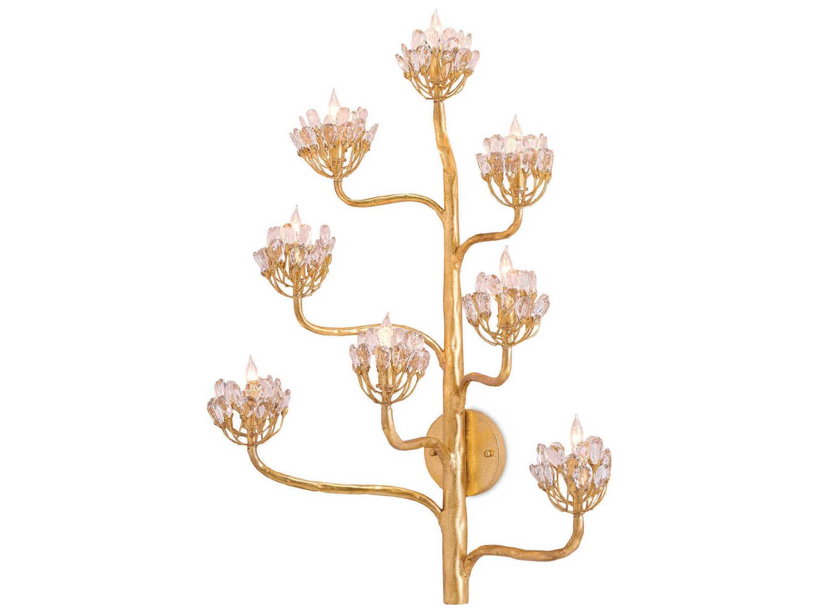Currey & Company Agave Americana Dark Contemporary Gold Leaf Crystal Wall Sconce