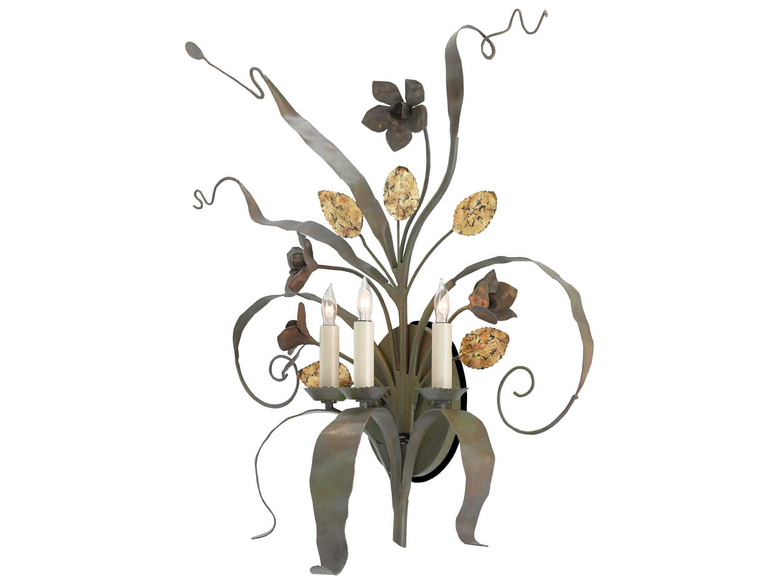 Currey & Company Bunny Williams 3-Light Verdigris Antique Gold Leaf