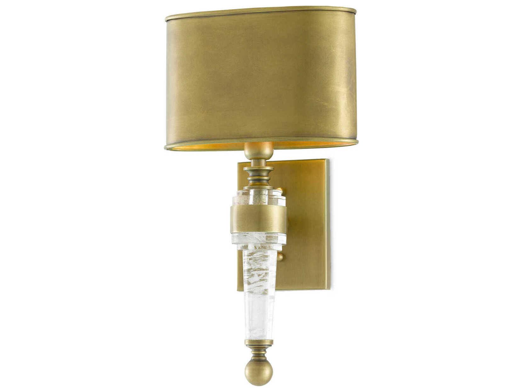 Currey & Company Lindau 1-Light Antique Brass Gold Crystal Wall Sconce