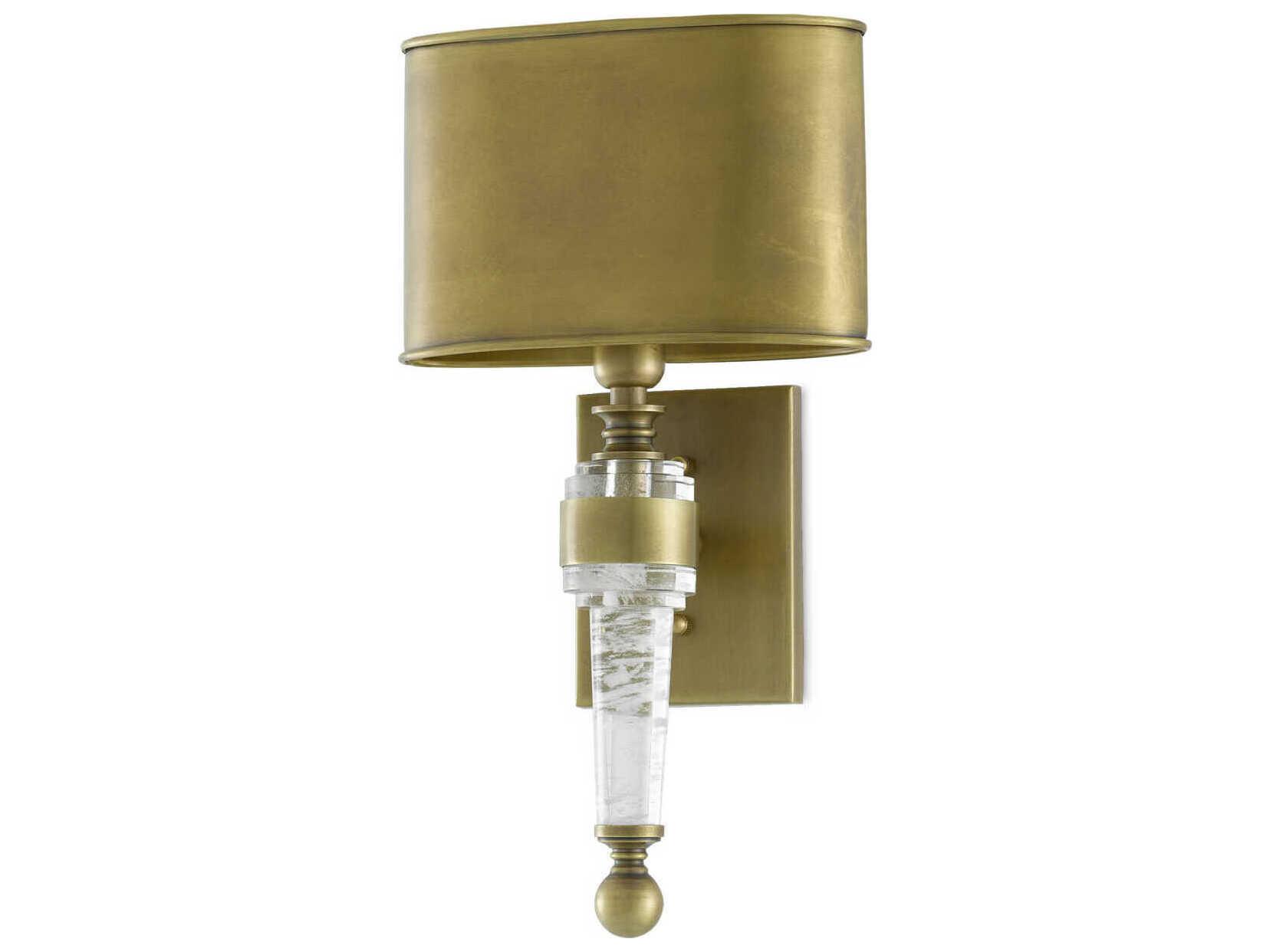 Currey & Company Lindau 1-Light Antique Brass Gold Crystal Wall Sconce