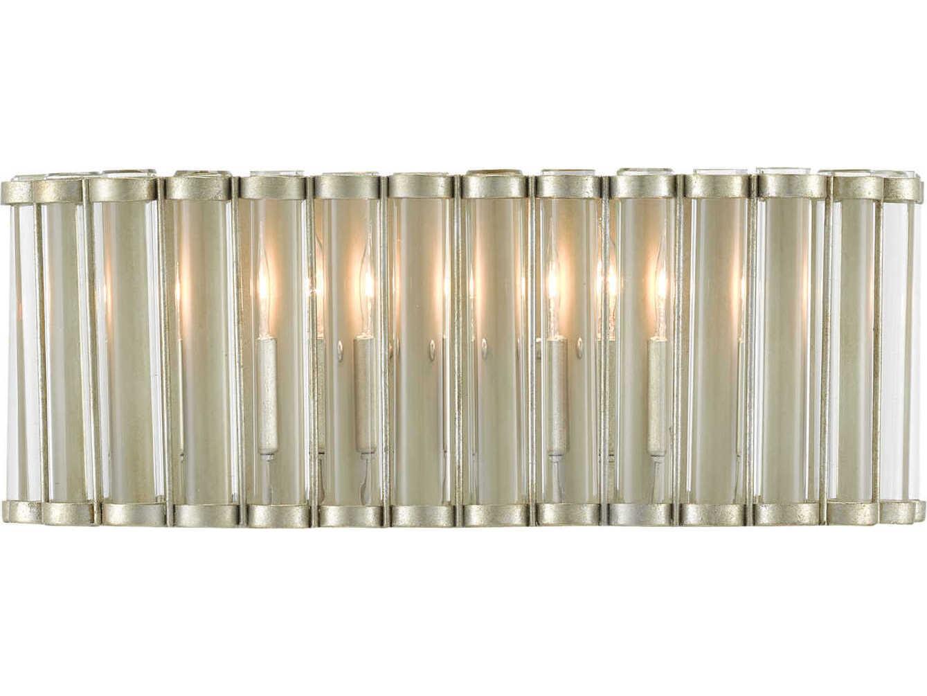Currey & Company Warwick 2-Light Contemporary Silver Leaf Clear Crystal Wall Sconce