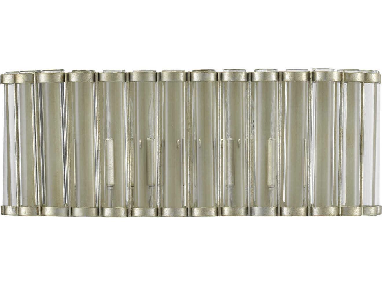 Currey & Company Warwick 2-Light Contemporary Silver Leaf Clear Crystal Wall Sconce