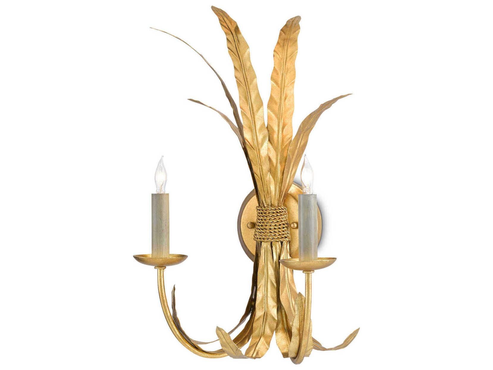 Currey & Company Bette 2-Light Grecian Gold Leaf Wall Sconce