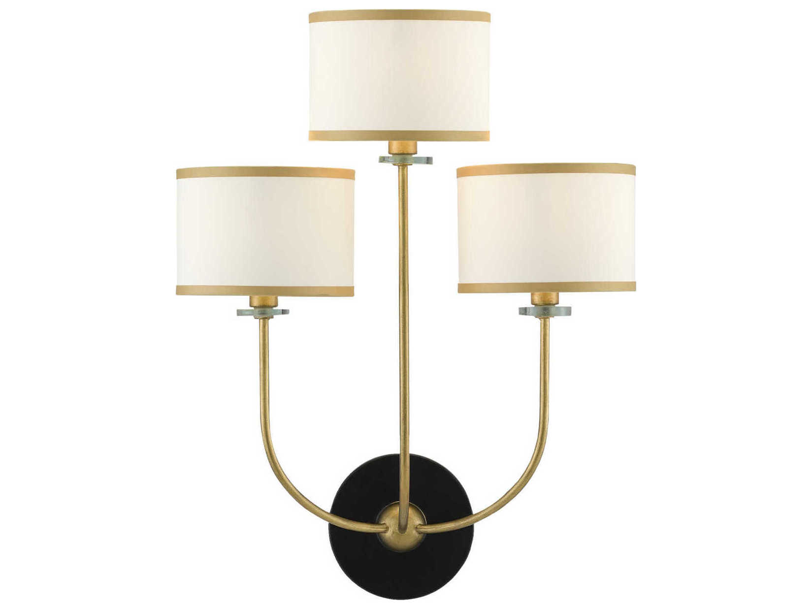 Currey & Company Croydon 3-Light Brass Satin Black White Glass Wall Sconce