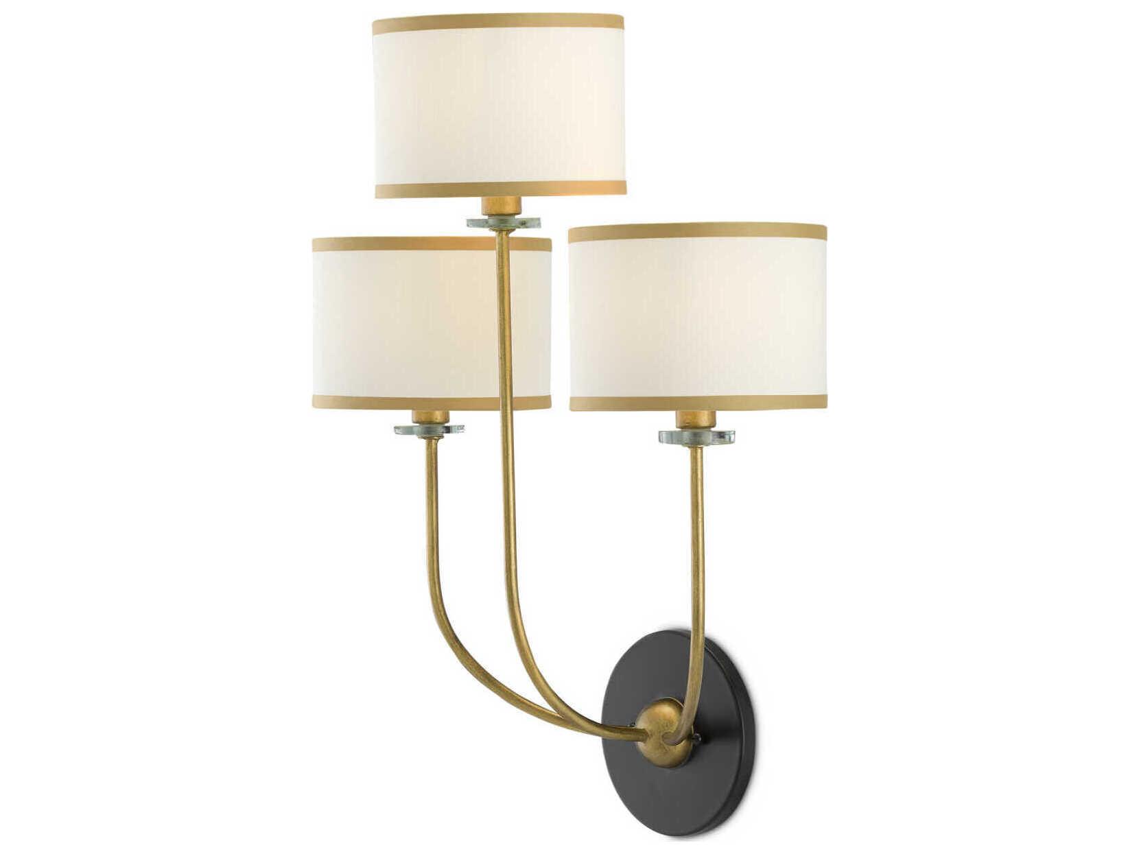 Currey & Company Croydon 3-Light Brass Satin Black White Glass Wall Sconce