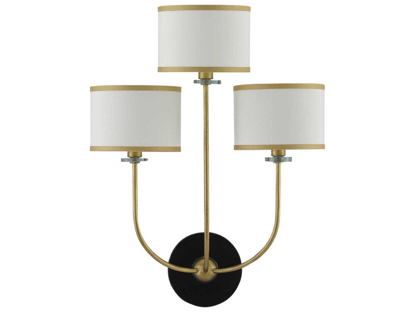 Currey & Company Croydon 3-Light Brass Satin Black White Glass Wall Sconce