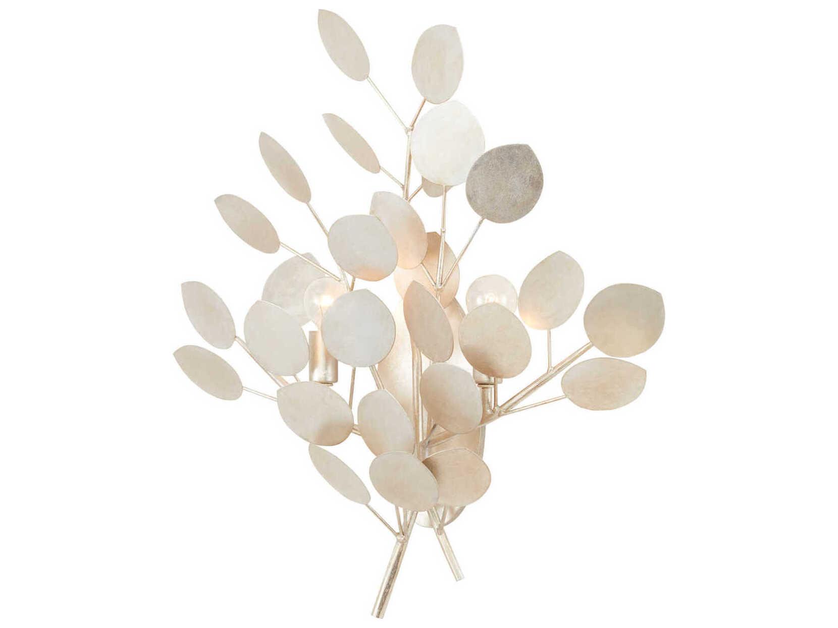 Currey & Company Lunaria 2-Light Contemporary Silver Leaf Wall Sconce