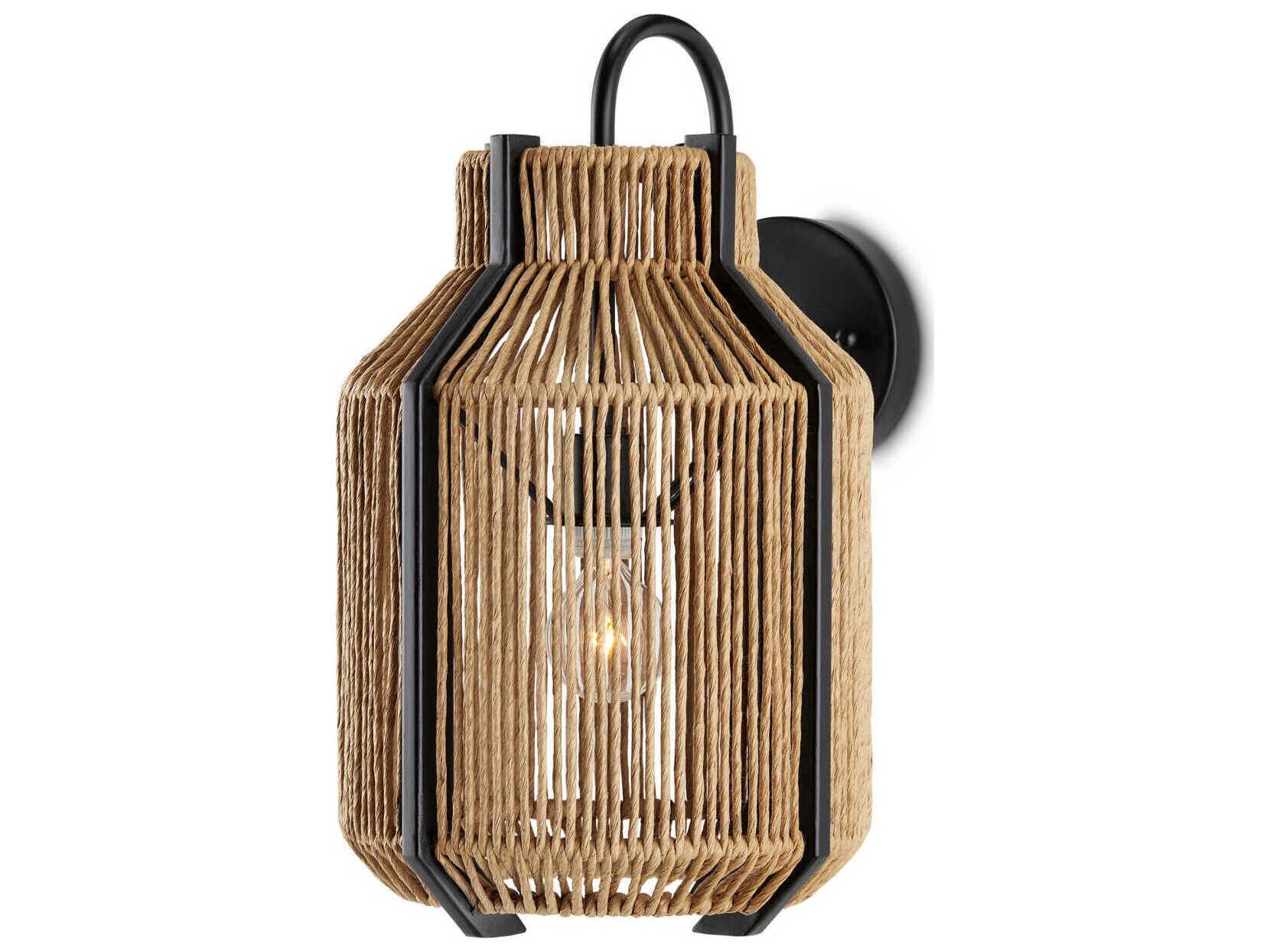 Currey & Company Mali 1-Light Kraft Paper Twine Satin Black Brown Wall Sconce