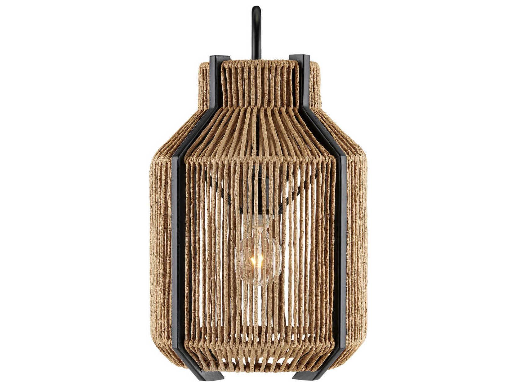 Currey & Company Mali 1-Light Kraft Paper Twine Satin Black Brown Wall Sconce