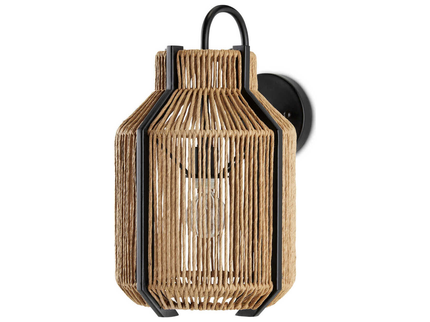 Currey & Company Mali 1-Light Kraft Paper Twine Satin Black Brown Wall Sconce