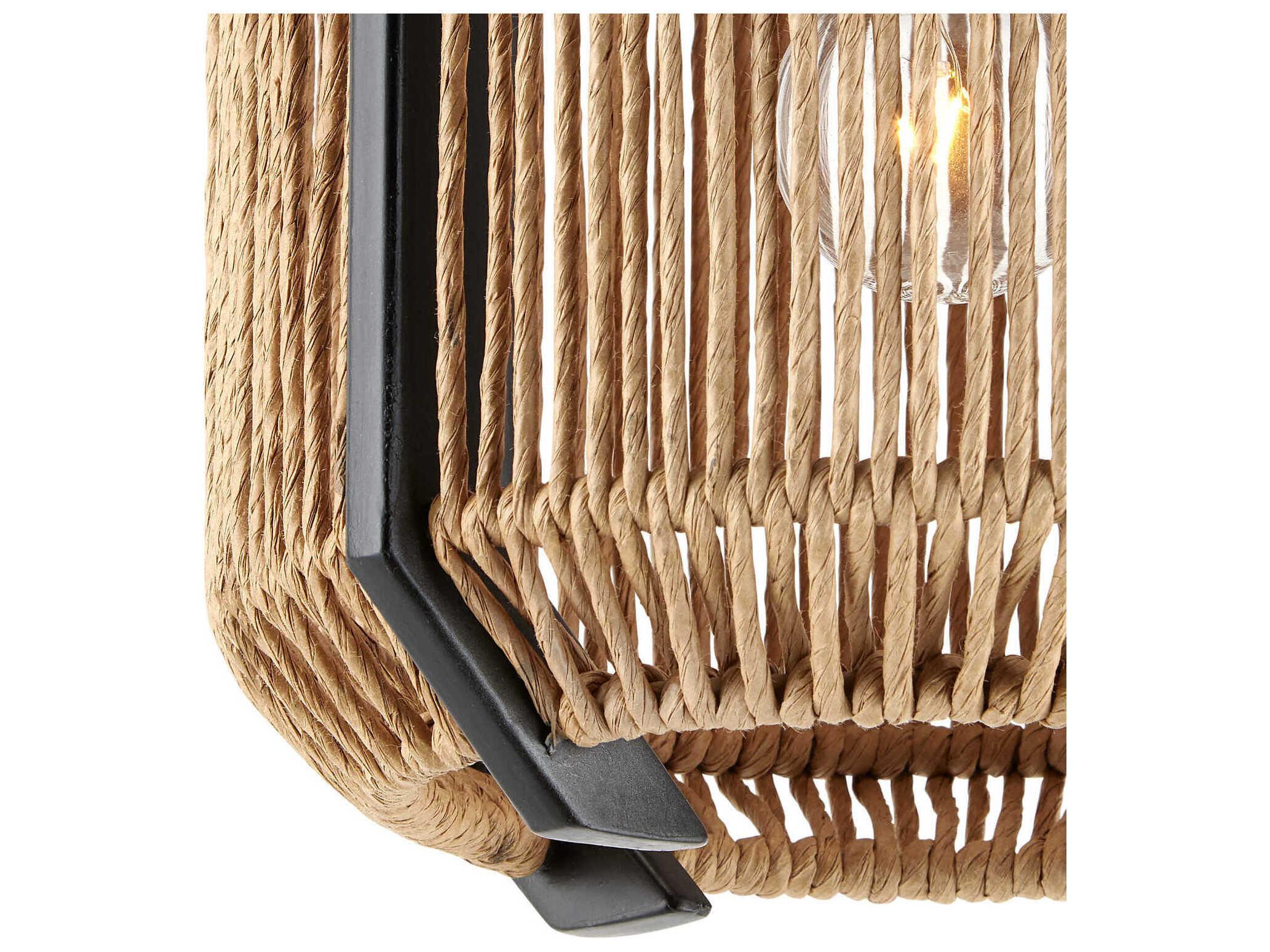 Currey & Company Mali 1-Light Kraft Paper Twine Satin Black Brown Wall Sconce