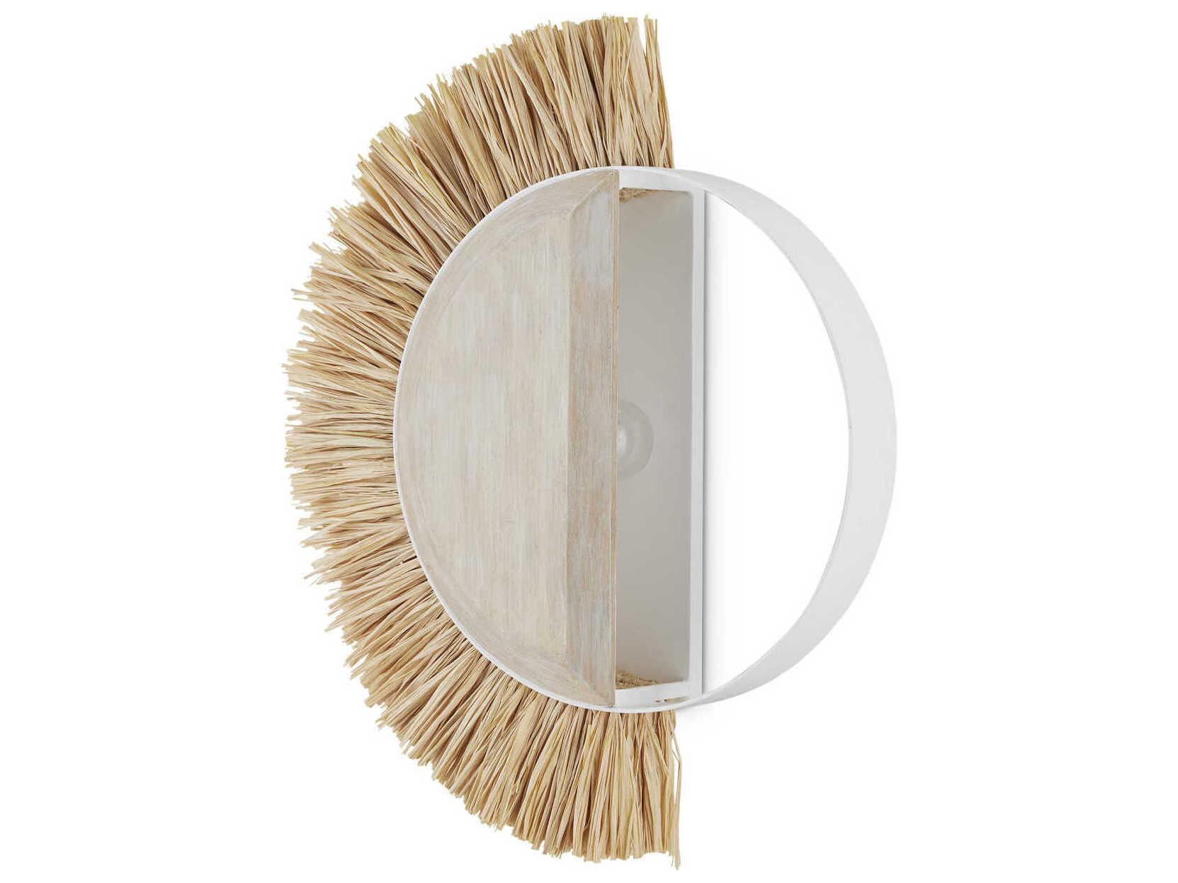 Currey & Company Seychelles 1-Light Sugar White Sandstone Natural Raffia Off Wall Sconce