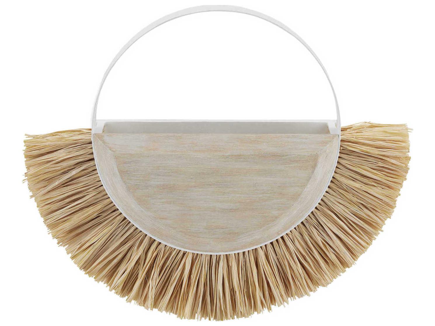 Currey & Company Seychelles 1-Light Sugar White Sandstone Natural Raffia Off Wall Sconce